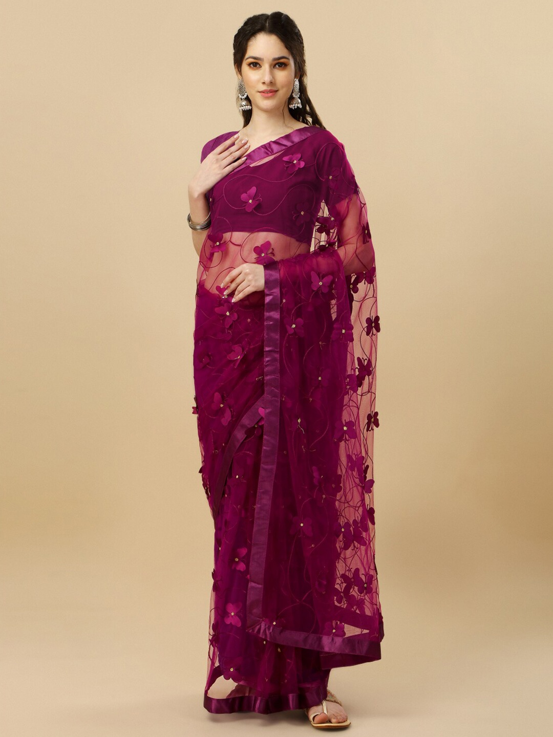 

TIEXA Embellished Embroidered Applique Banarasi Saree, Purple