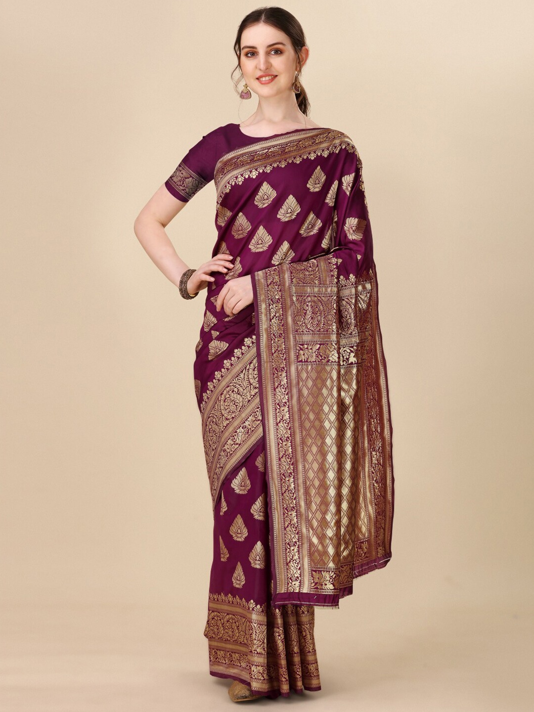 

TIEXA Woven Design Zari Pure Silk Banarasi Saree, Purple