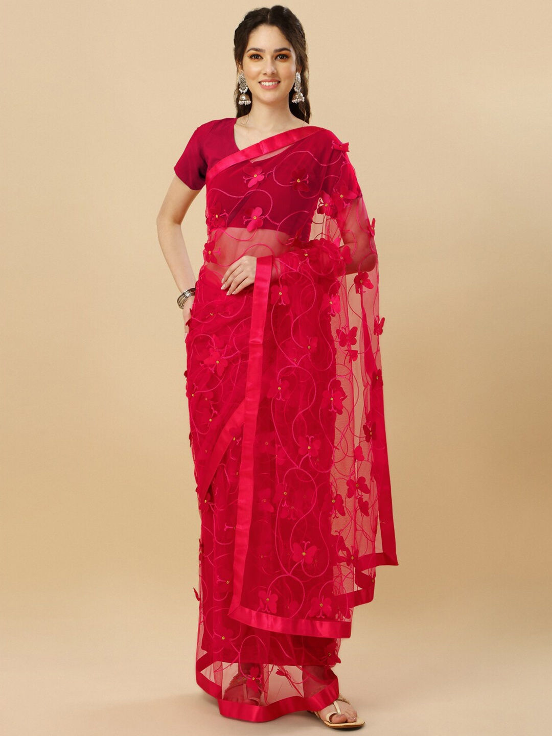 

TIEXA Embroidered Pure Silk Banarasi Saree, Maroon