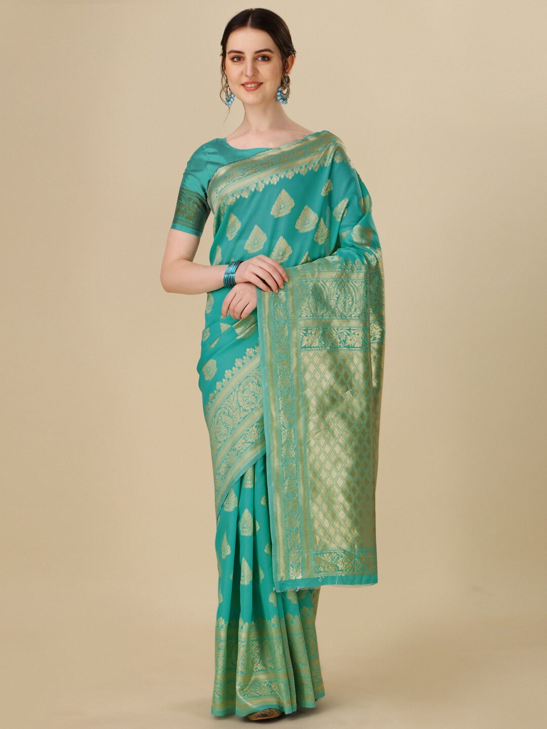 

TIEXA Ethnic Woven Design Zari Pure Silk Banarasi Saree, Sea green