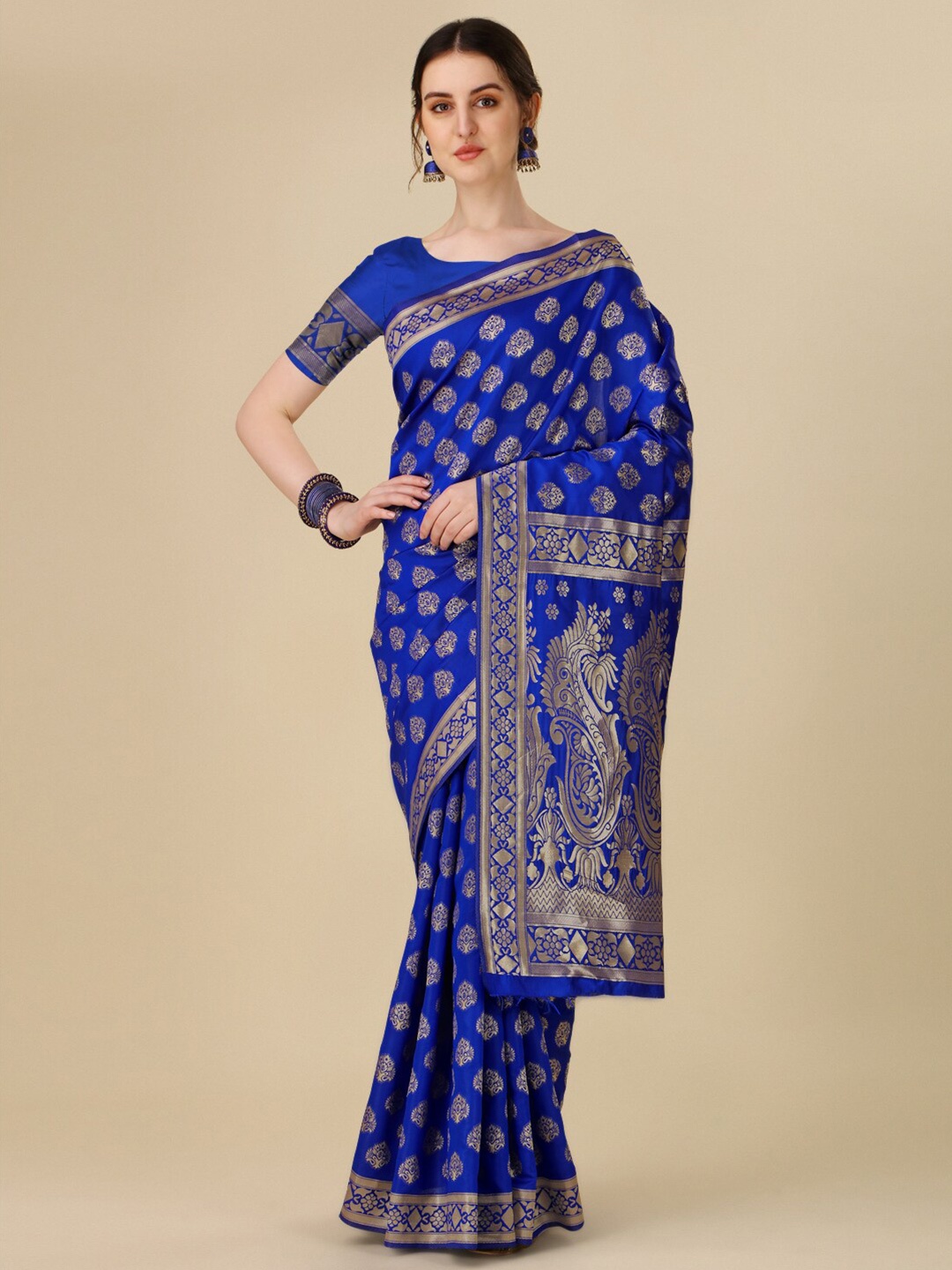 

TIEXA Ethnic Motifs Woven Design Zari Pure Silk Banarasi Saree, Blue