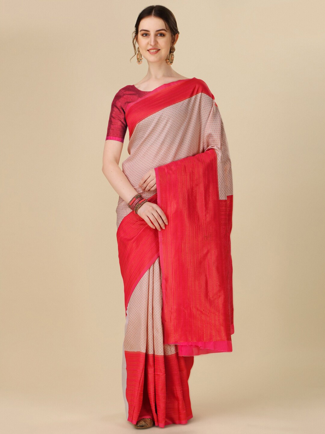 

TIEXA Woven Design Zari Pure Silk Banarasi Saree, Peach