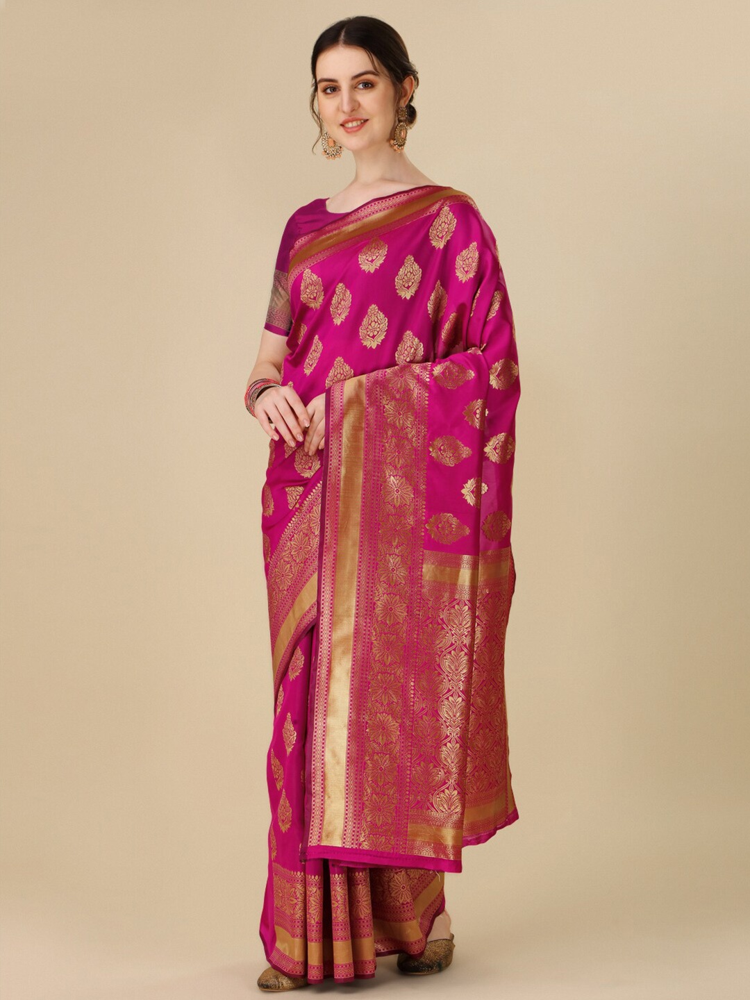 

TIEXA Ethinic Motif Zari Pure Silk Banarasi Saree, Pink