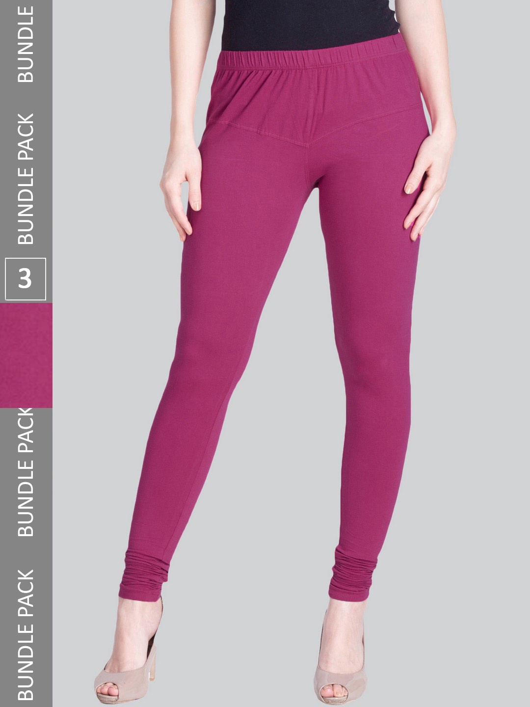 

LYRA Women Pack Of 3 Churidar-Length Cotton Lycra Leggings, Purple