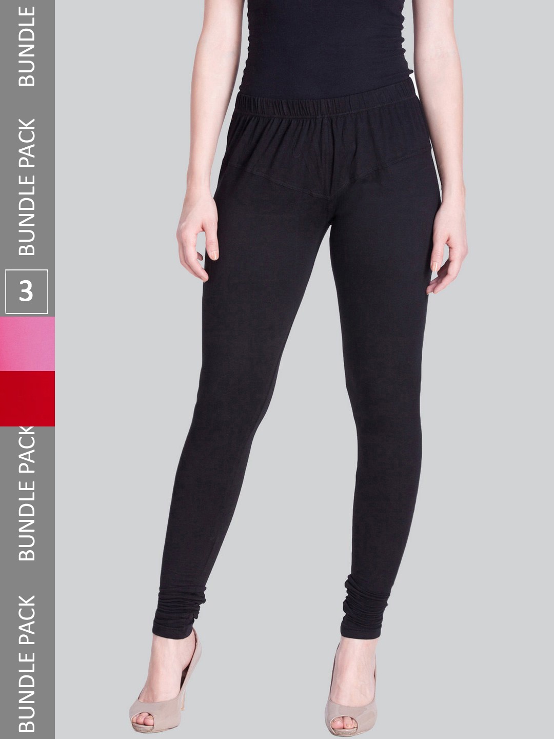 

LYRA Women Pack Of 3 Churidar-Length Cotton Lycra Leggings, Black