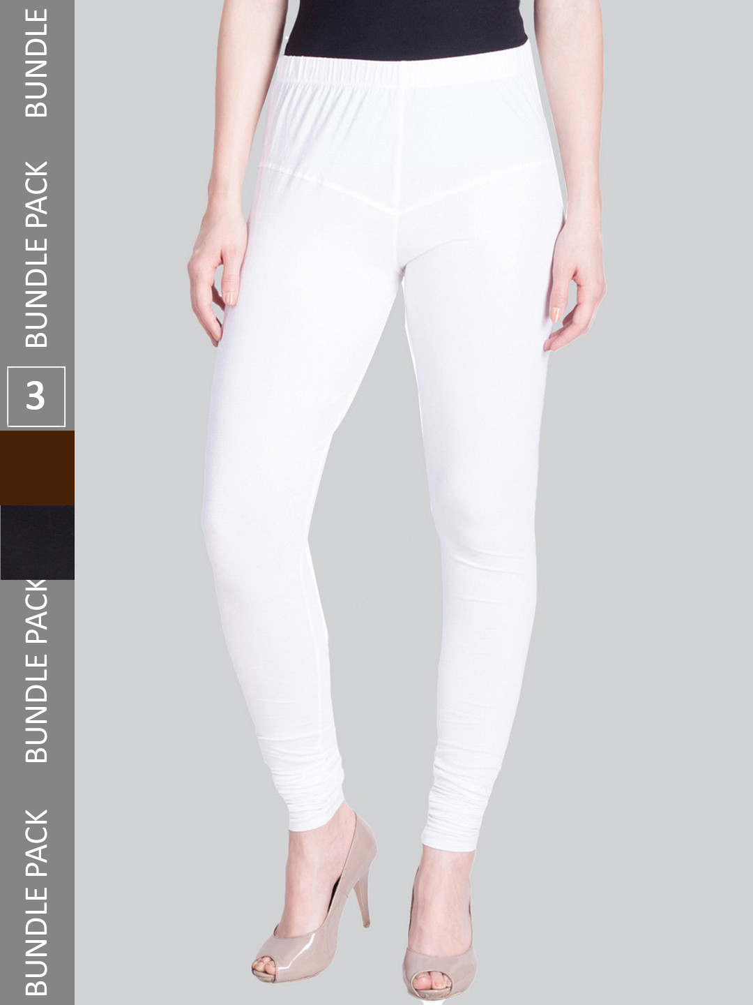 

LYRA Women Pack Of 3 Churidar Length Cotton Lycra Leggings, White