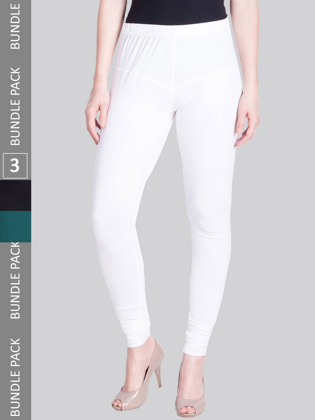 

LYRA Women Pack Of 3 Churidar Length Cotton Lycra Leggings, White