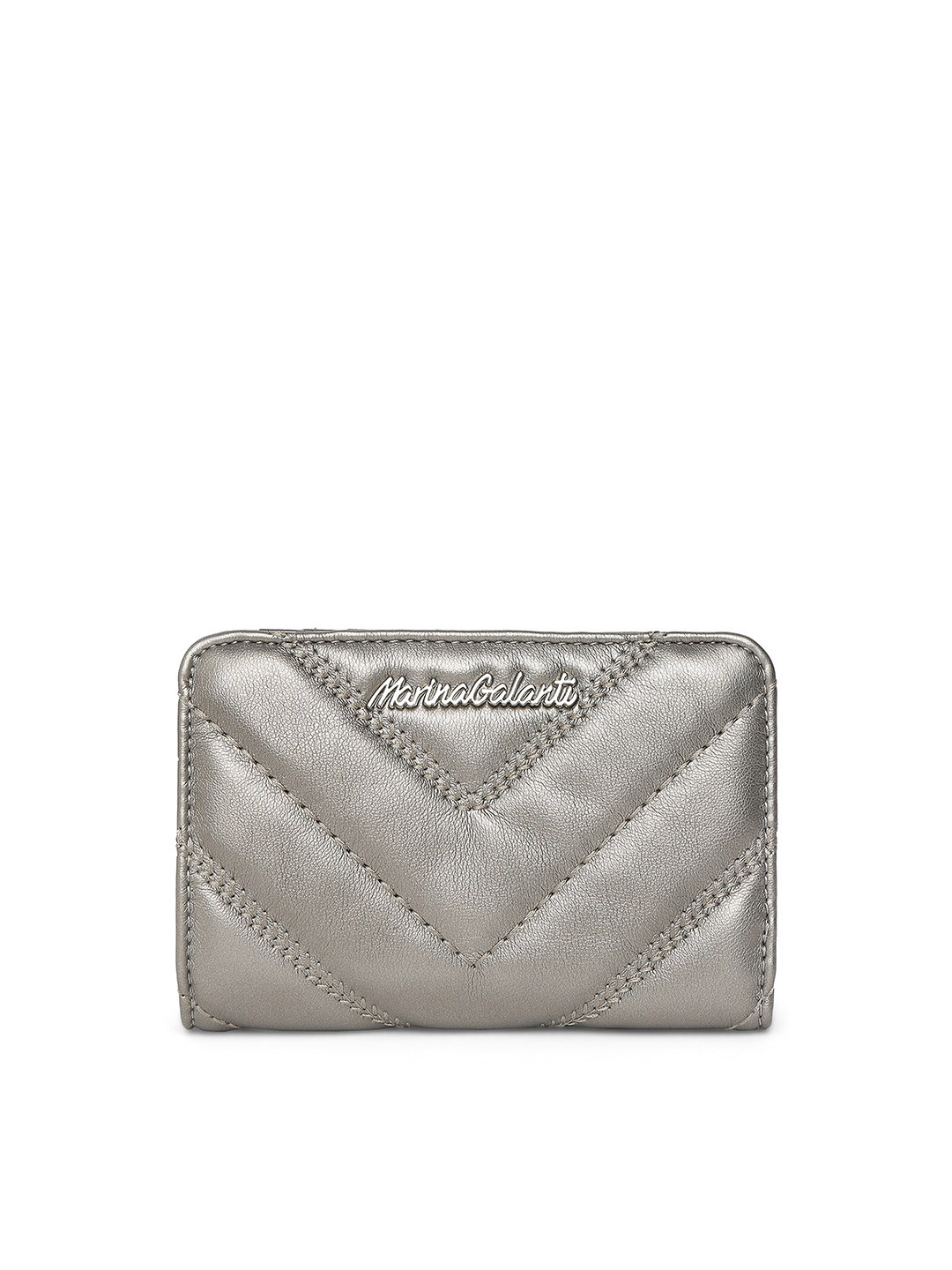 

Marina Galanti Women Quilted Zip Around Wallet, Silver
