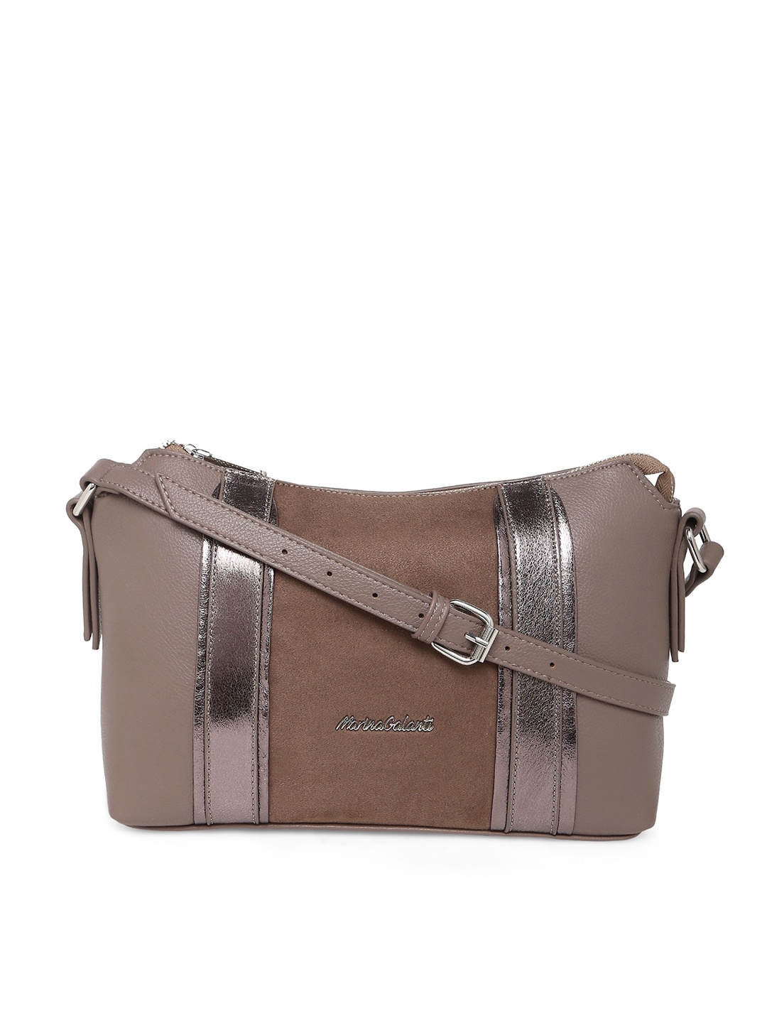 

Marina Galanti Colourblocked Structured Sling Bag With Embellished Detail, Brown