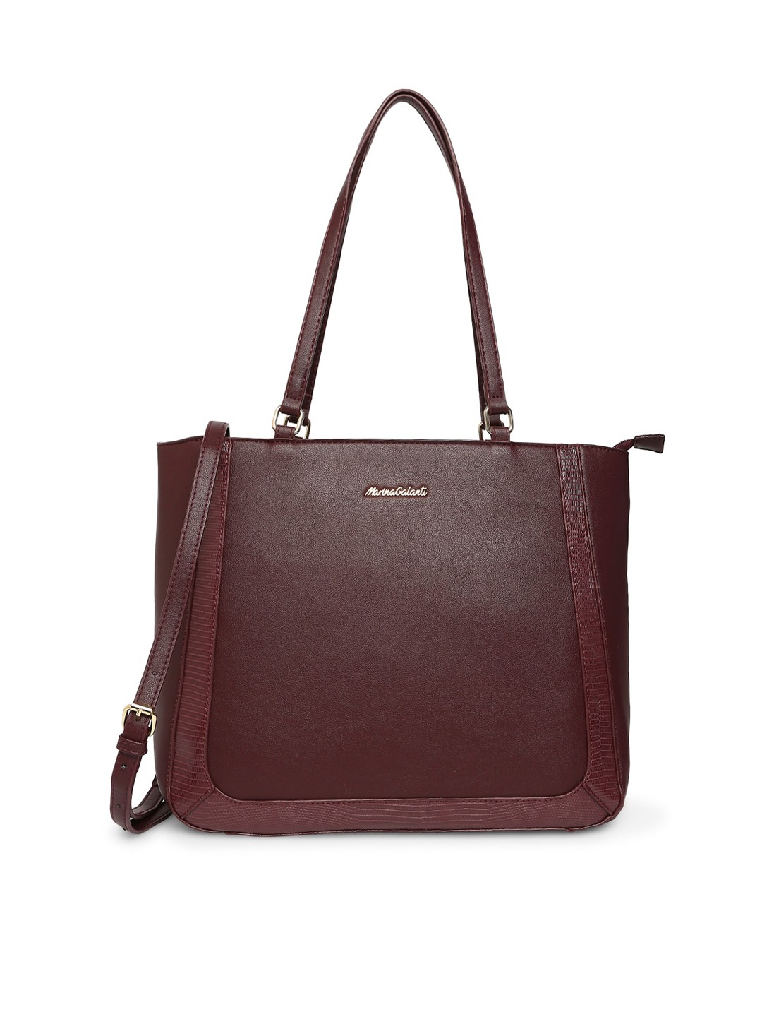 

Marina Galanti Textured Structured Shoulder Bag with Appliqu, Maroon