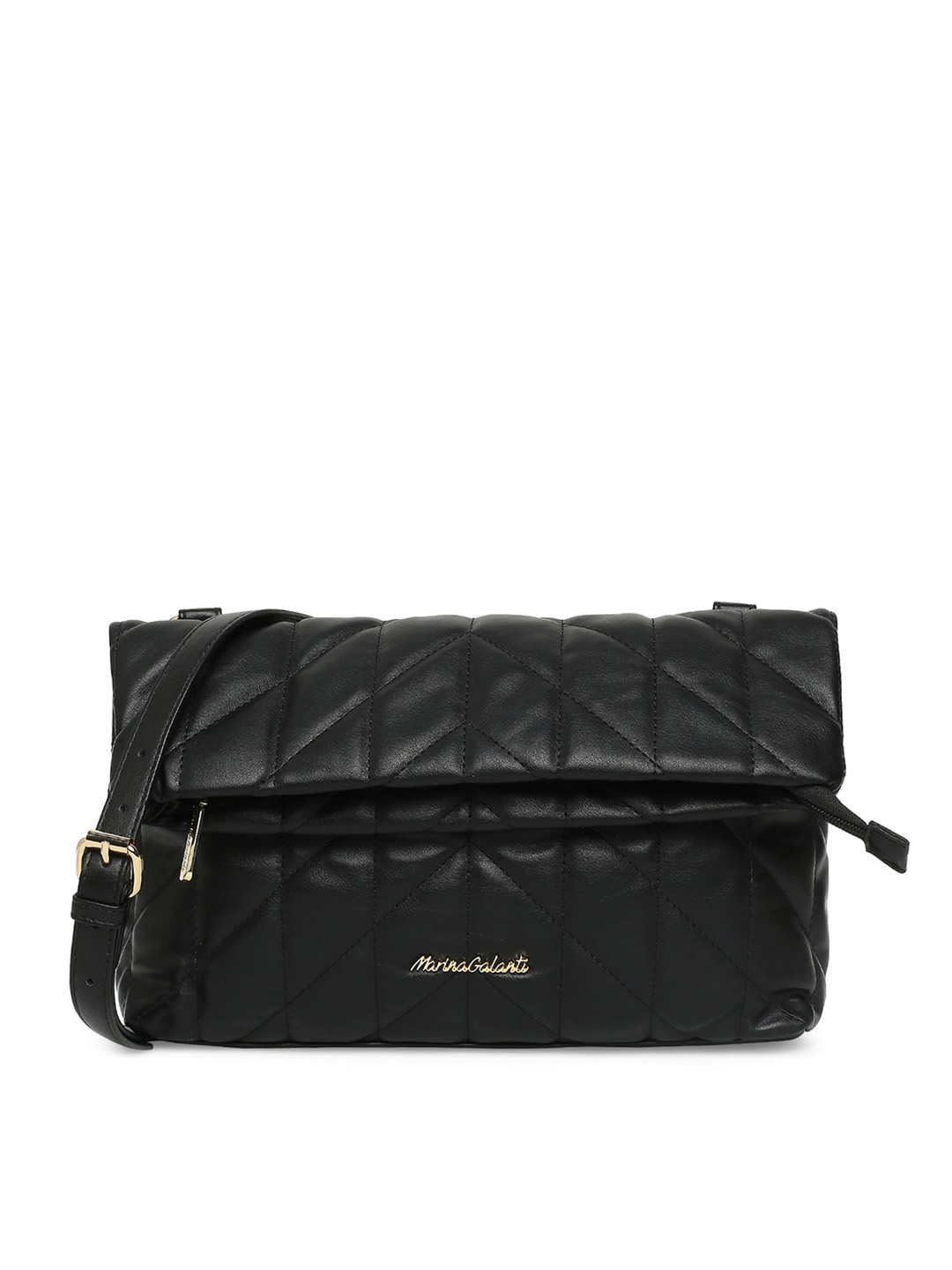 Marina Galanti PU Quilted Structured Sling Bag, Black