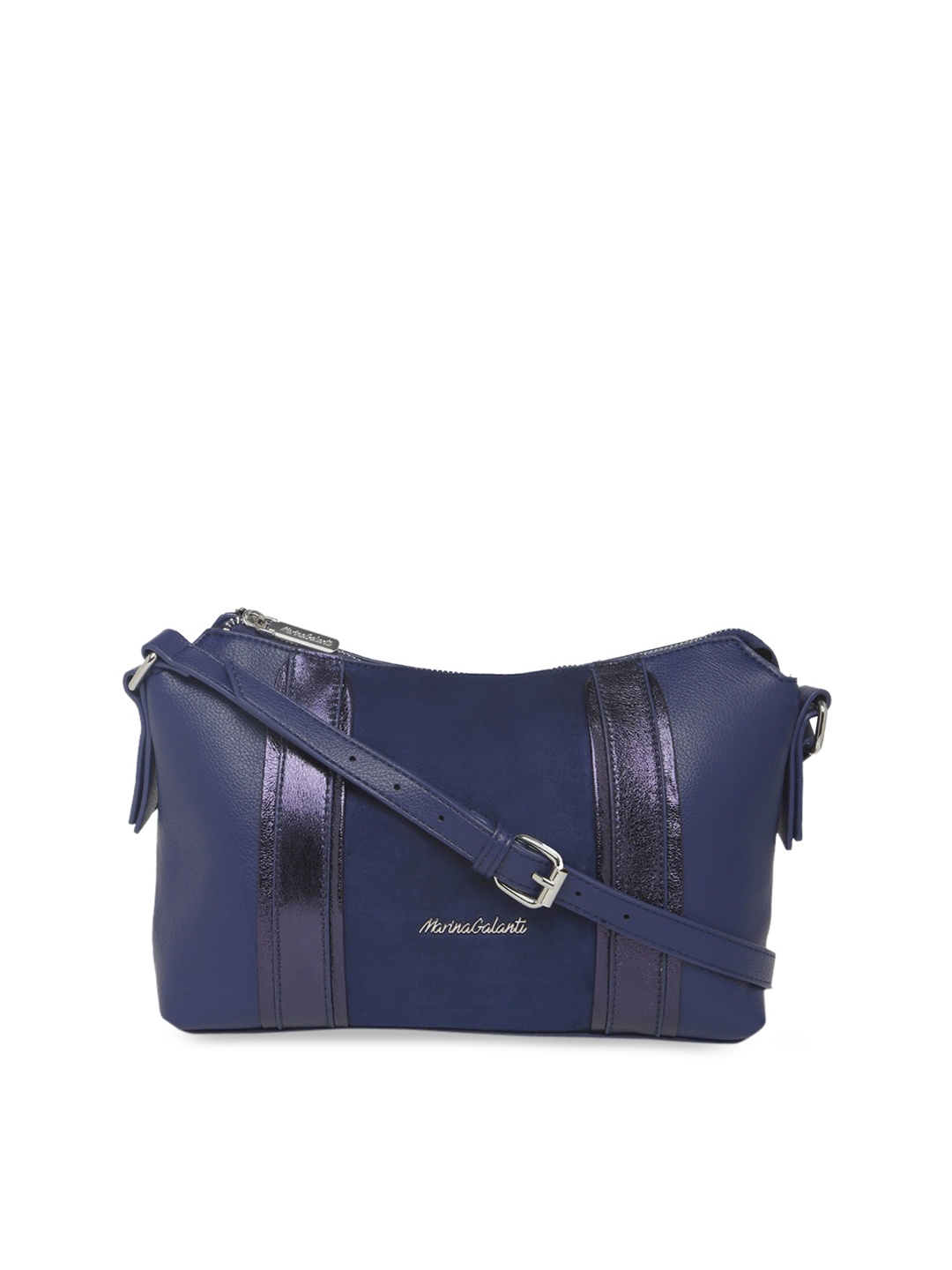 

Marina Galanti Colourblocked PU Structured Sling Bag, Navy blue