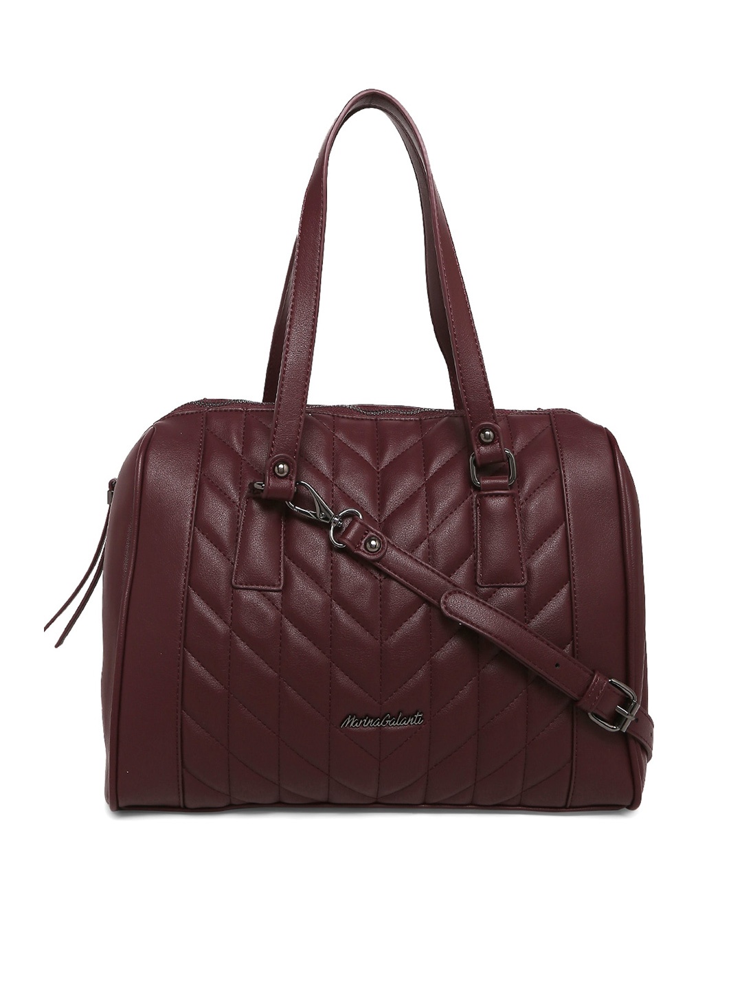 Marina Galanti Maroon Textured Structured Shoulder Bag With Quilted