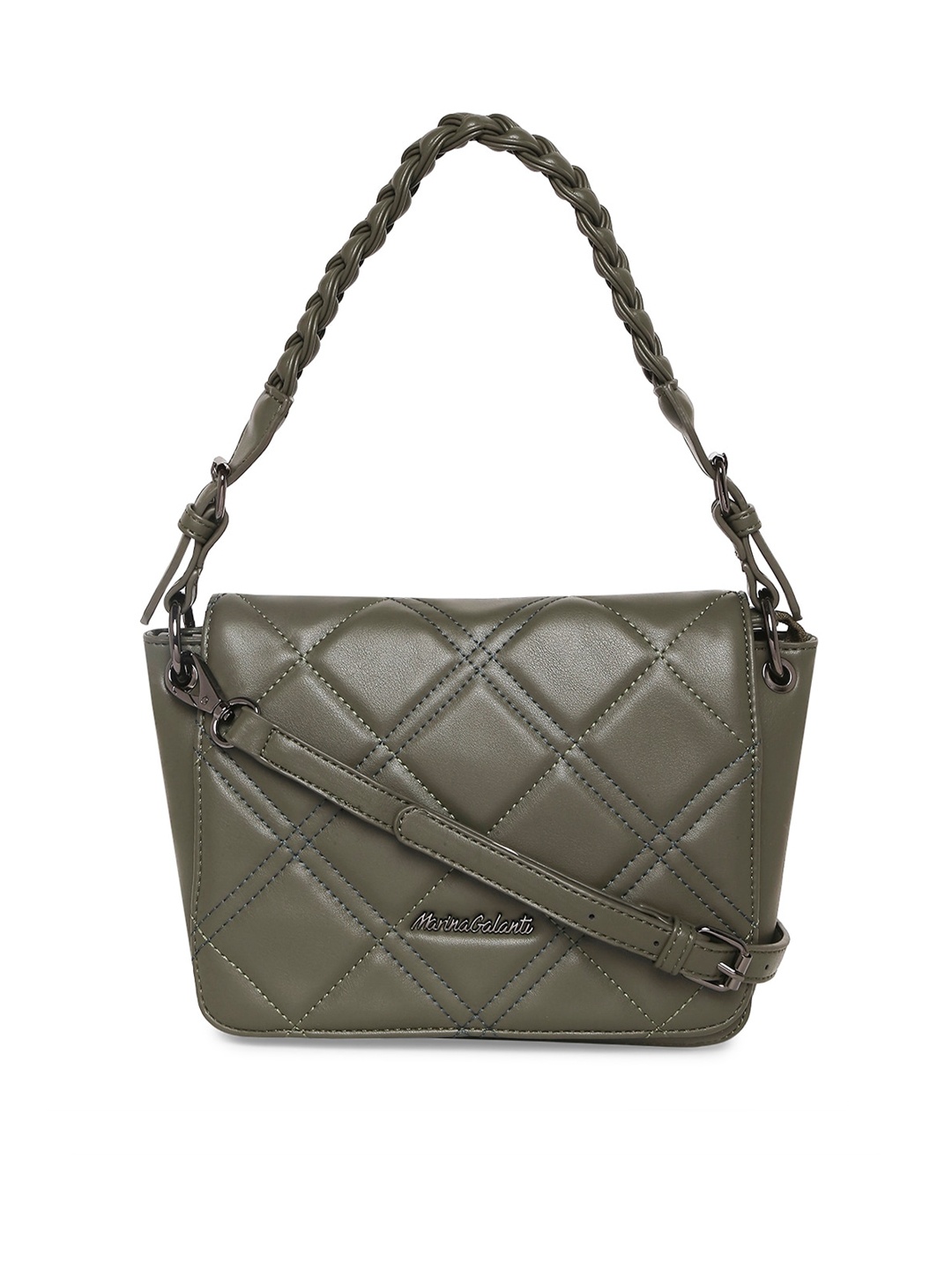 

Marina Galanti Textured PU Structured Hobo Bag with Quilted, Green
