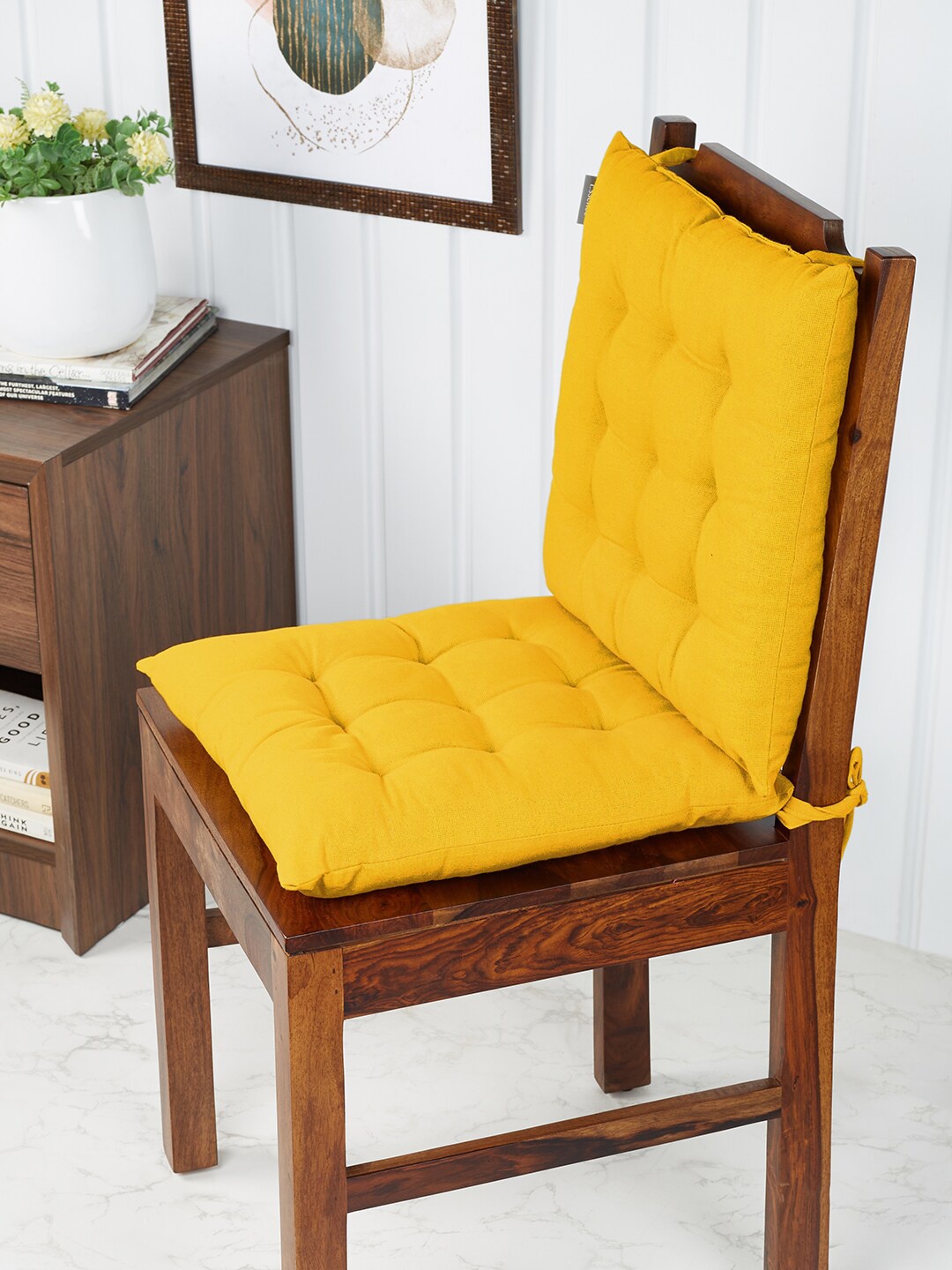 

HomeTown Fiesta Mustard Yellow 9-Tucks Pure Cotton Reversible Chair Pad