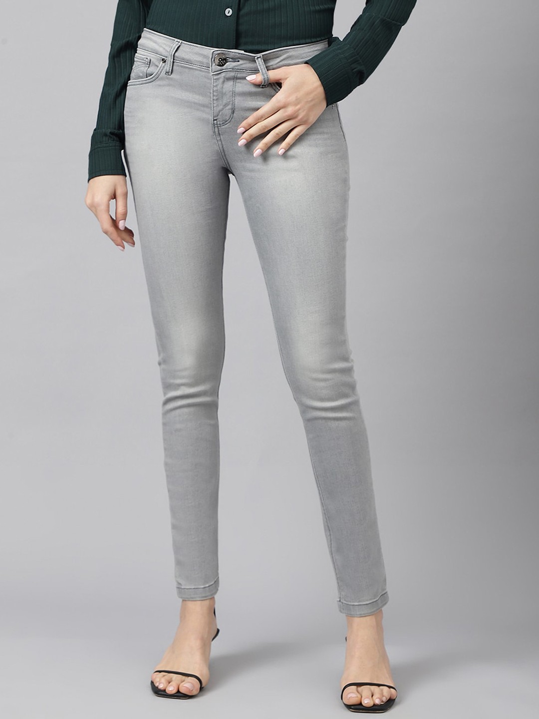 

Xpose Women Comfort Slim Fit Light Fade Stretchable Jeans, Grey