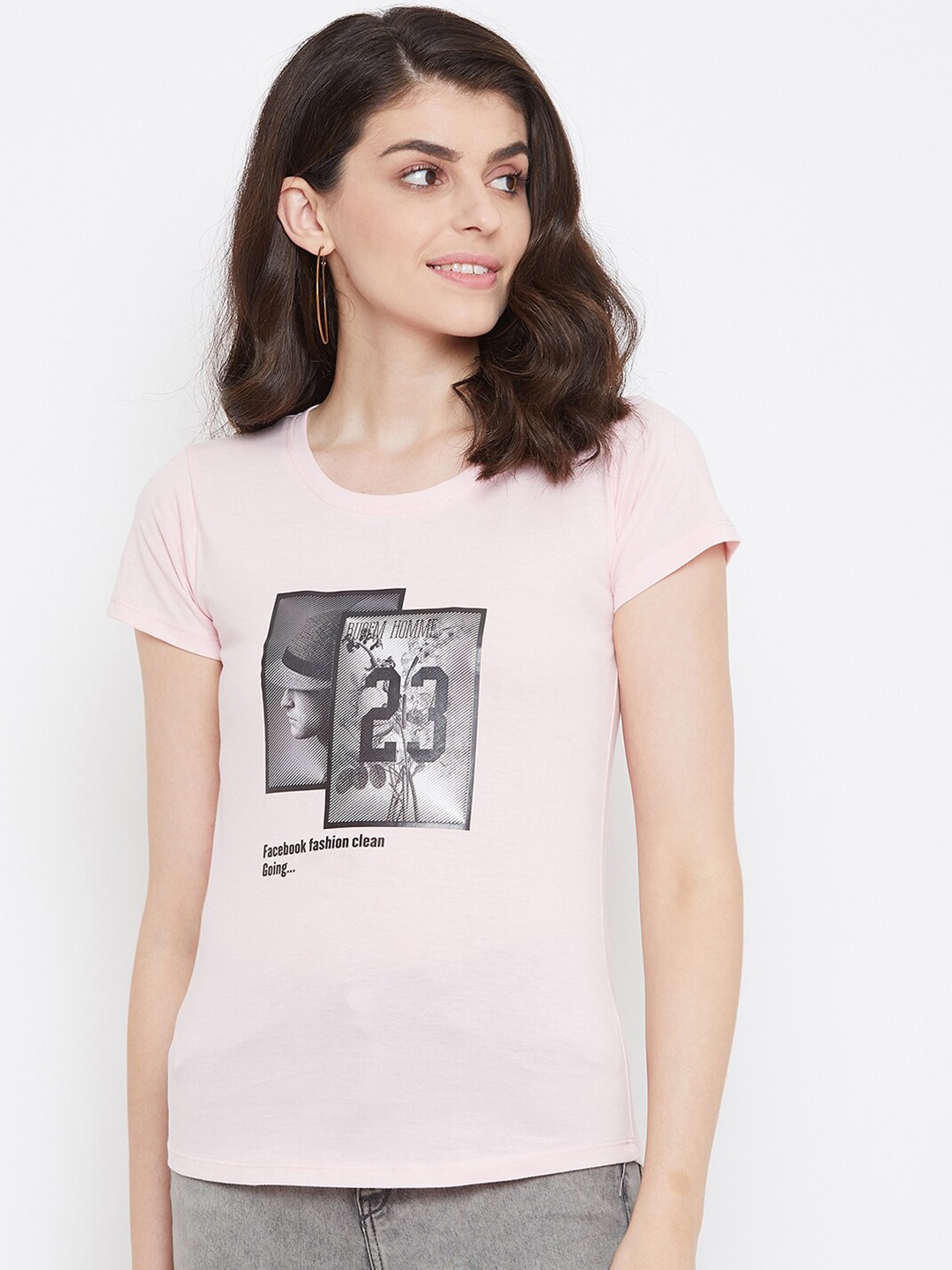 

NEVA Graphic Printed Short Sleeve Round Neck Casual T-shirt, Pink
