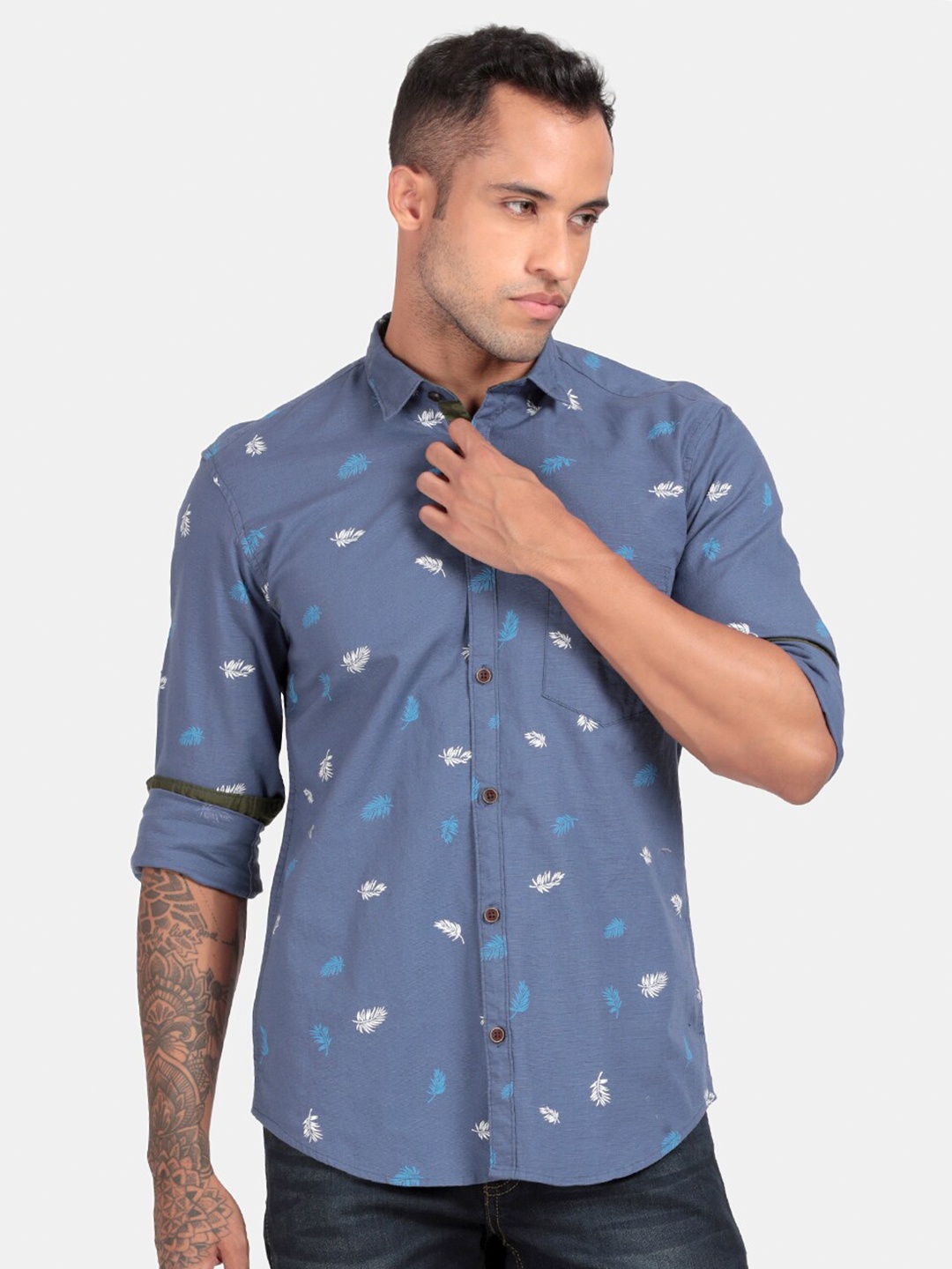 

RUG WOODS Comfort Printed Cotton Casual Shirt, Blue