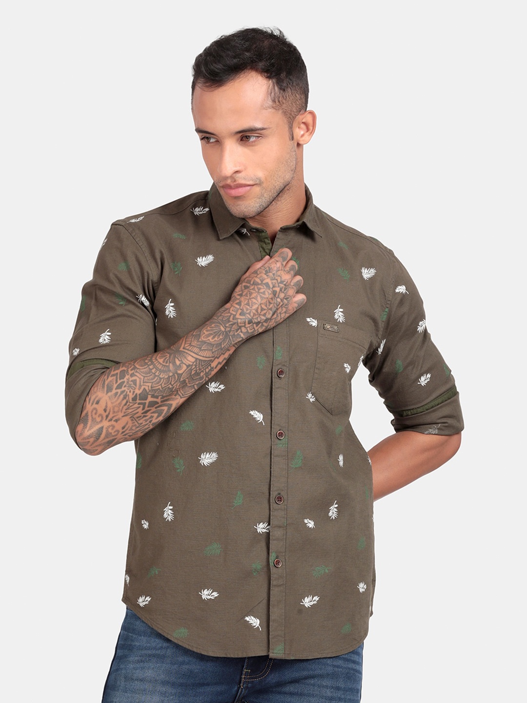 

RUG WOODS Comfort Conversational Printed Cotton Casual Shirt, Brown