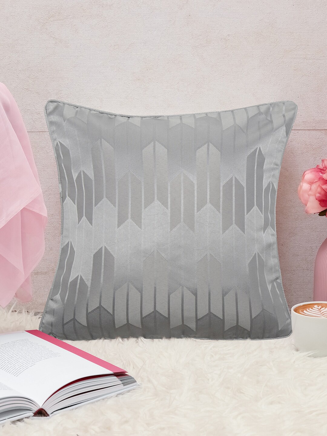 

Athome by Nilkamal Ariana Veera Grey Geometric Textured Jacquard Square Cushion Cover