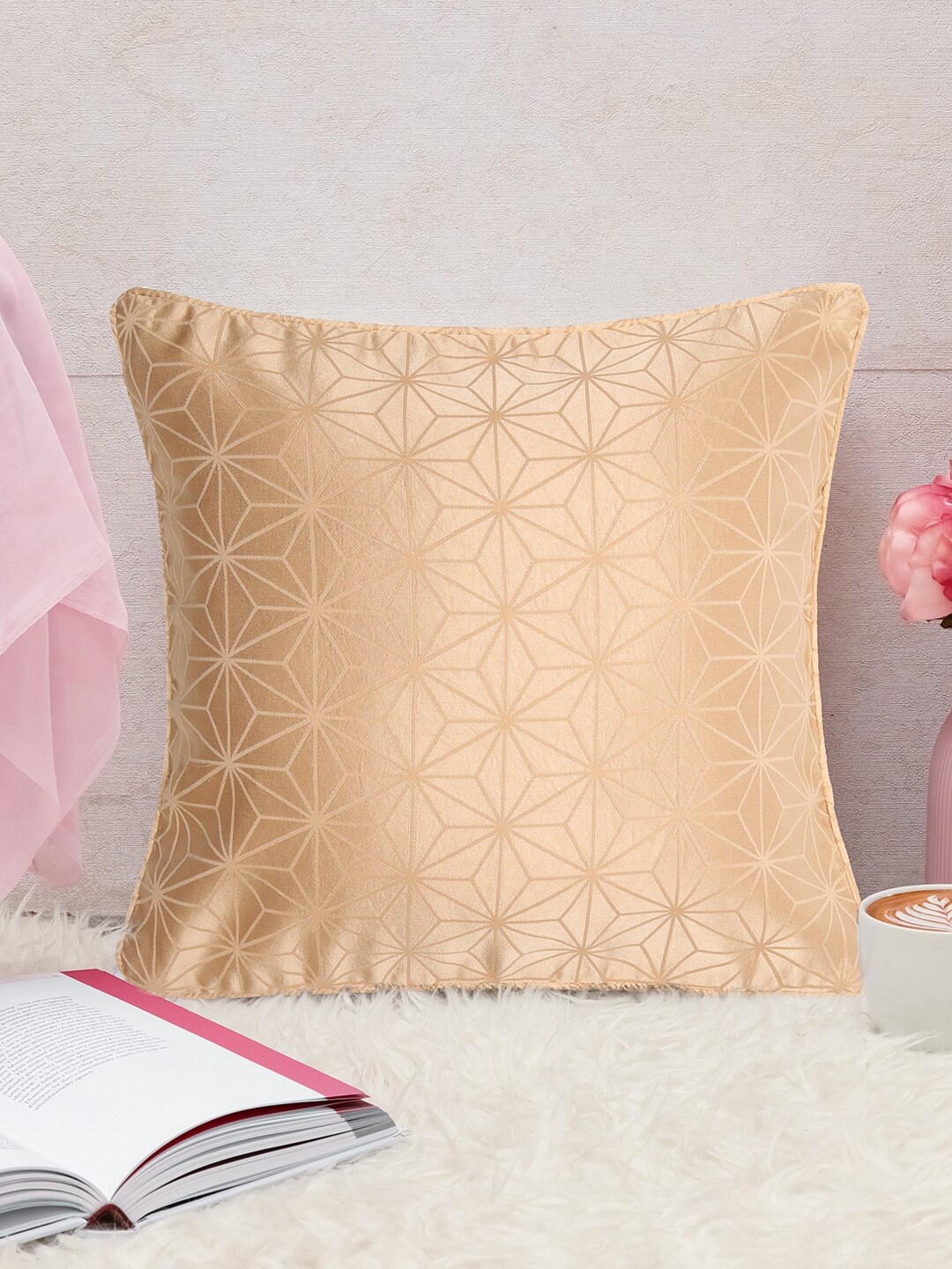 

Athome by Nilkamal Ariana Veera Beige Geometric Textured Jacquard Square Cushion Cover