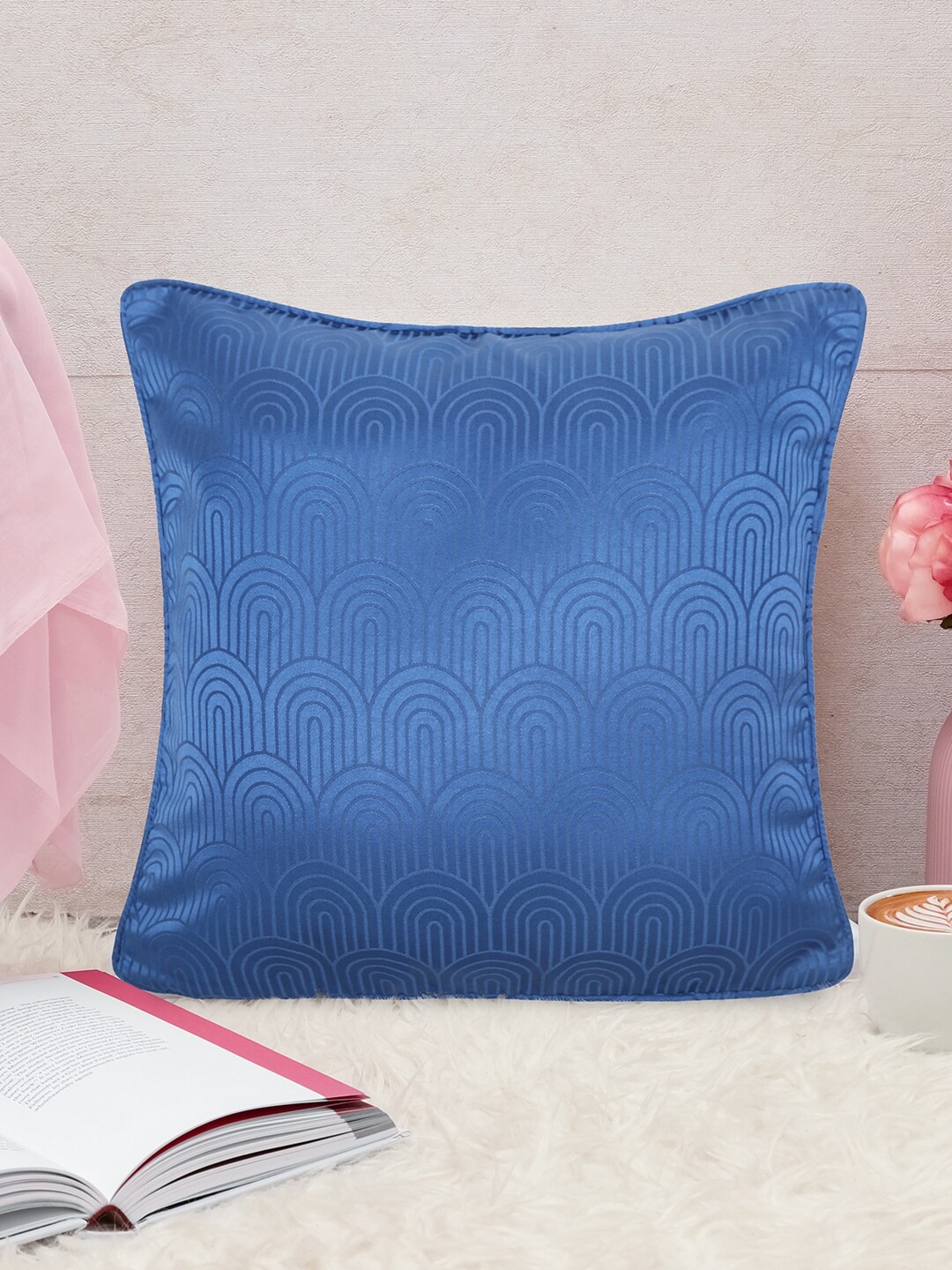 

Athome by Nilkamal Ariana Veera Blue Geometric Textured Jacquard Square Cushion Cover