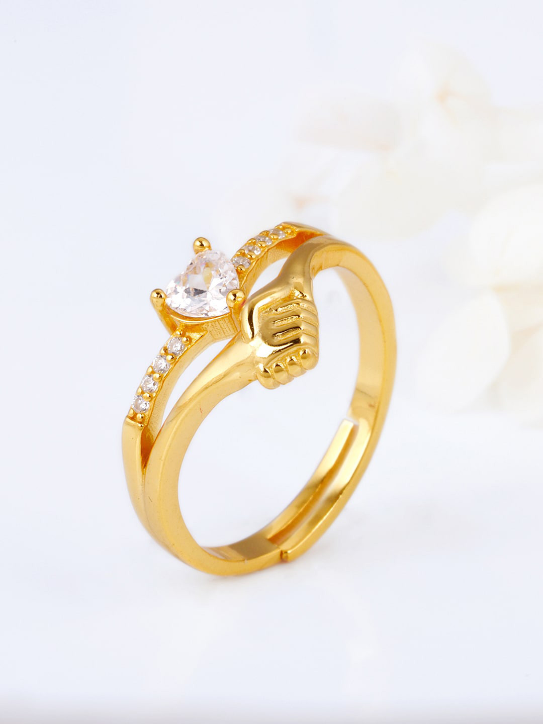 

GIVA Gold-Plated CZ-Studded Heart & Handshake Finger Ring, White