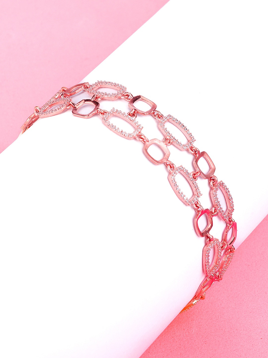 

GIVA Women 925 Sterling Silver Cubic Zirconia Rose Gold-Plated Link Bracelet