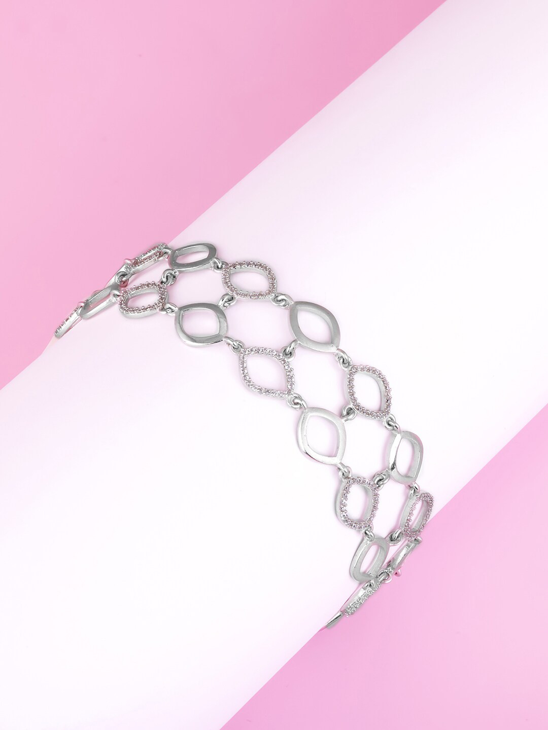 

GIVA Women 925 Sterling Silver Cubic Zirconia Rhodium-Plated Link Bracelet