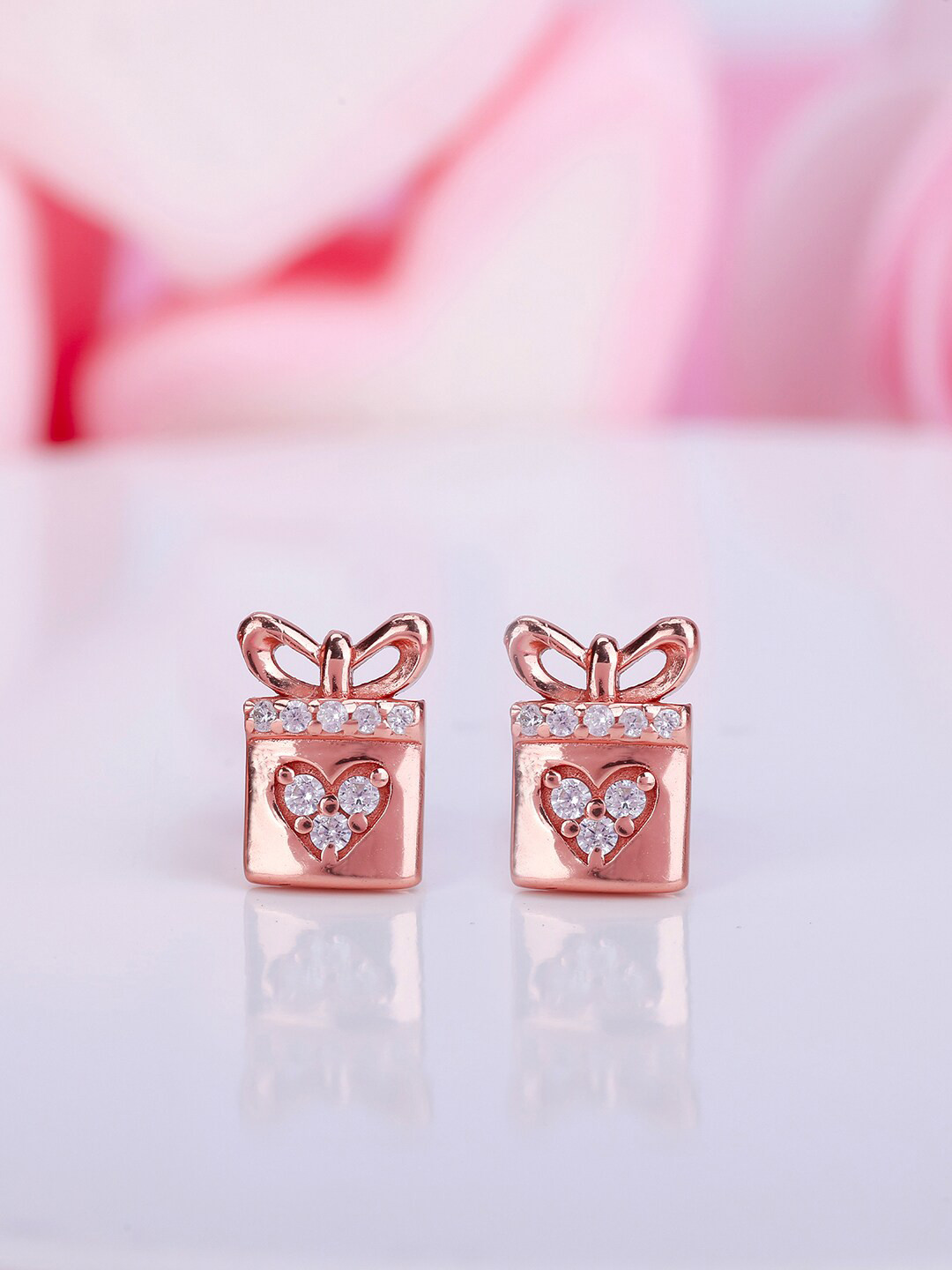 

GIVA 925 Sterling Silver & Rose Gold-Plated Cubic Zirconia Studs Earrings, White