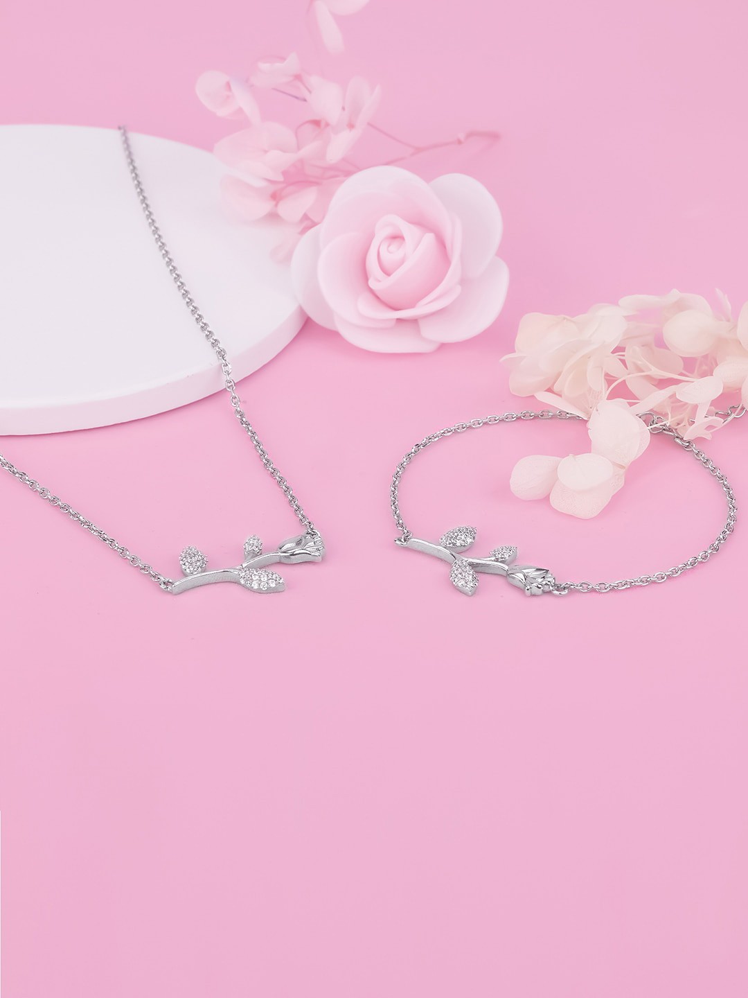 

GIVA 925 Sterling Sliver Rhodium-Plated & CZ Studded Jewellery Set, Silver
