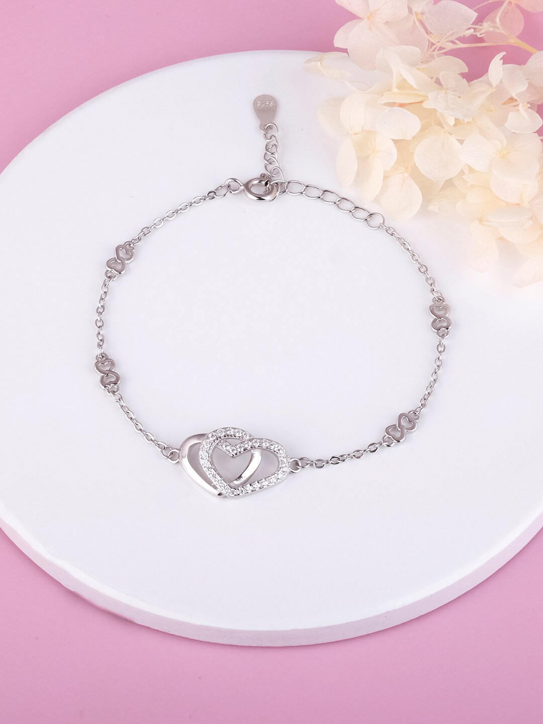 

GIVA 925 Sterling Silver & Rhodium-Plated Cubic Zirconia Hearts Link Bracelet, White