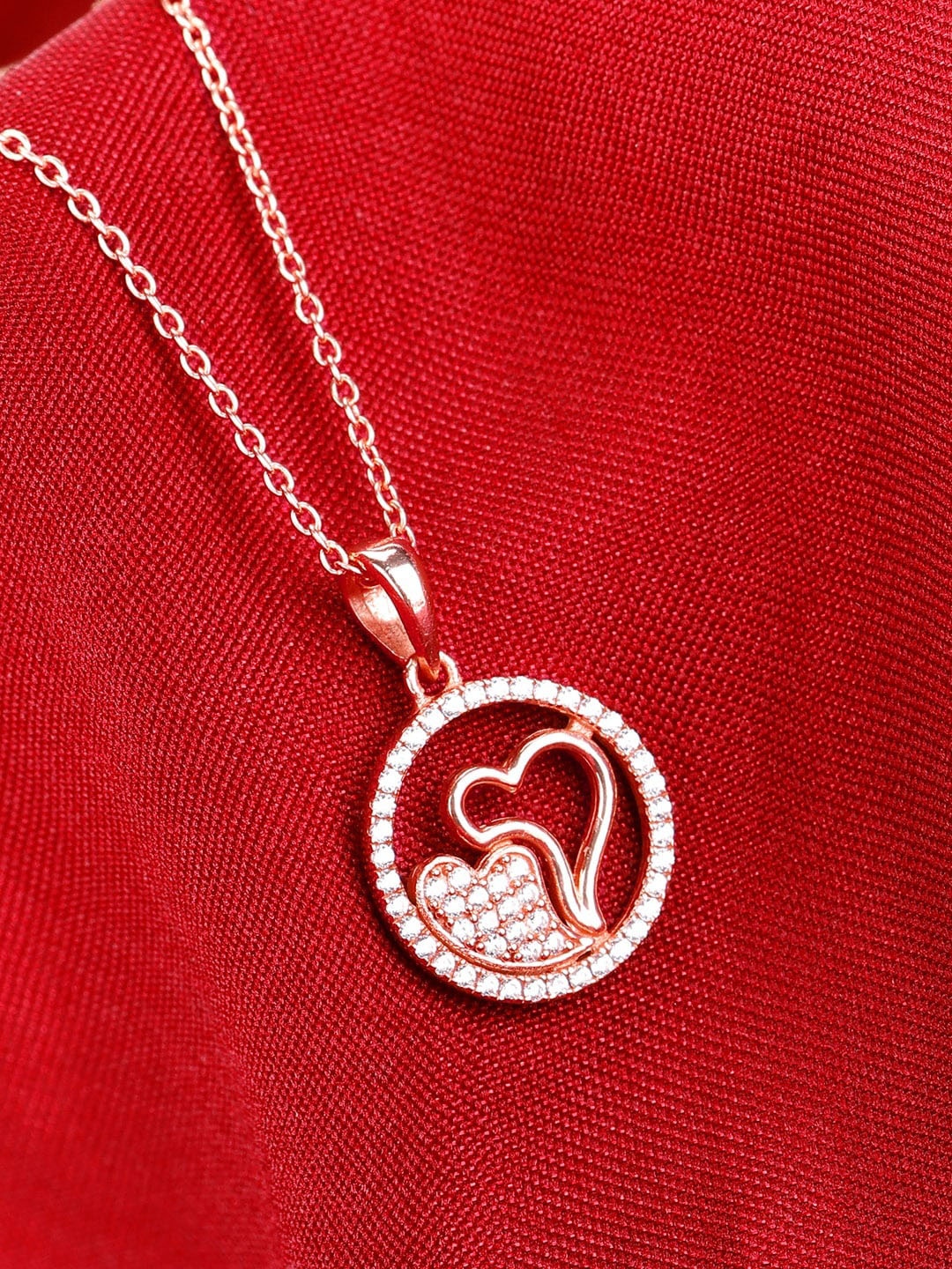 

GIVA 925 Sterling Sliver Rose-Gold-Plated & CZ Studded Love Design Pendant With Link Chain