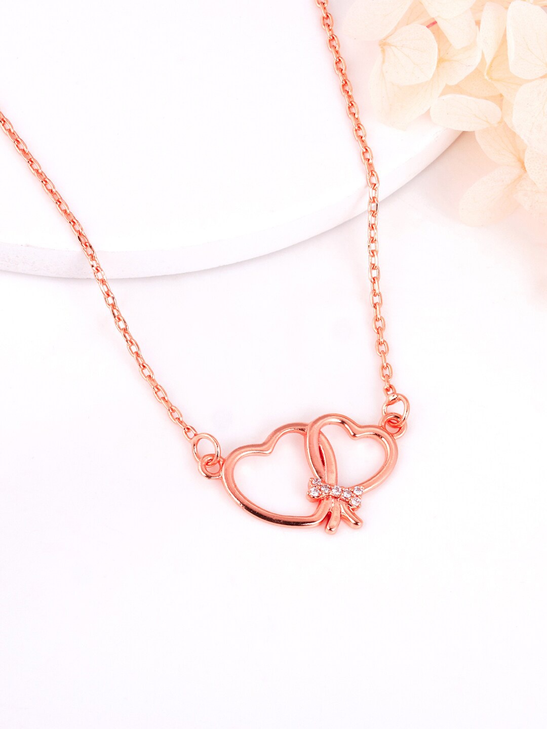 

GIVA Sterling Silver Rose Gold-Plated Interlinked Hearts Necklace