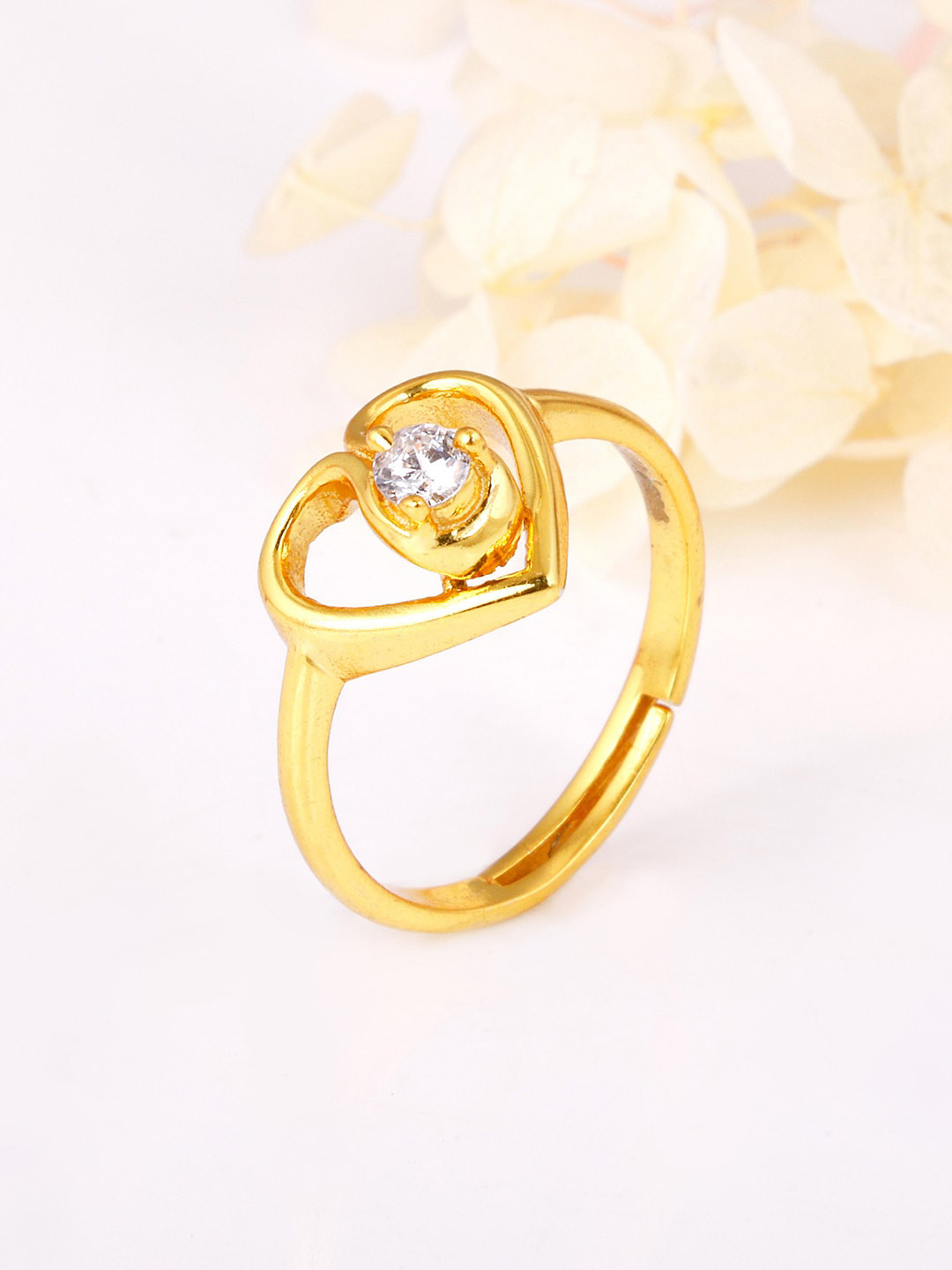 

GIVA 925 Sterling Silver Gold-Plated CZ Studded Adjustable Finger Ring