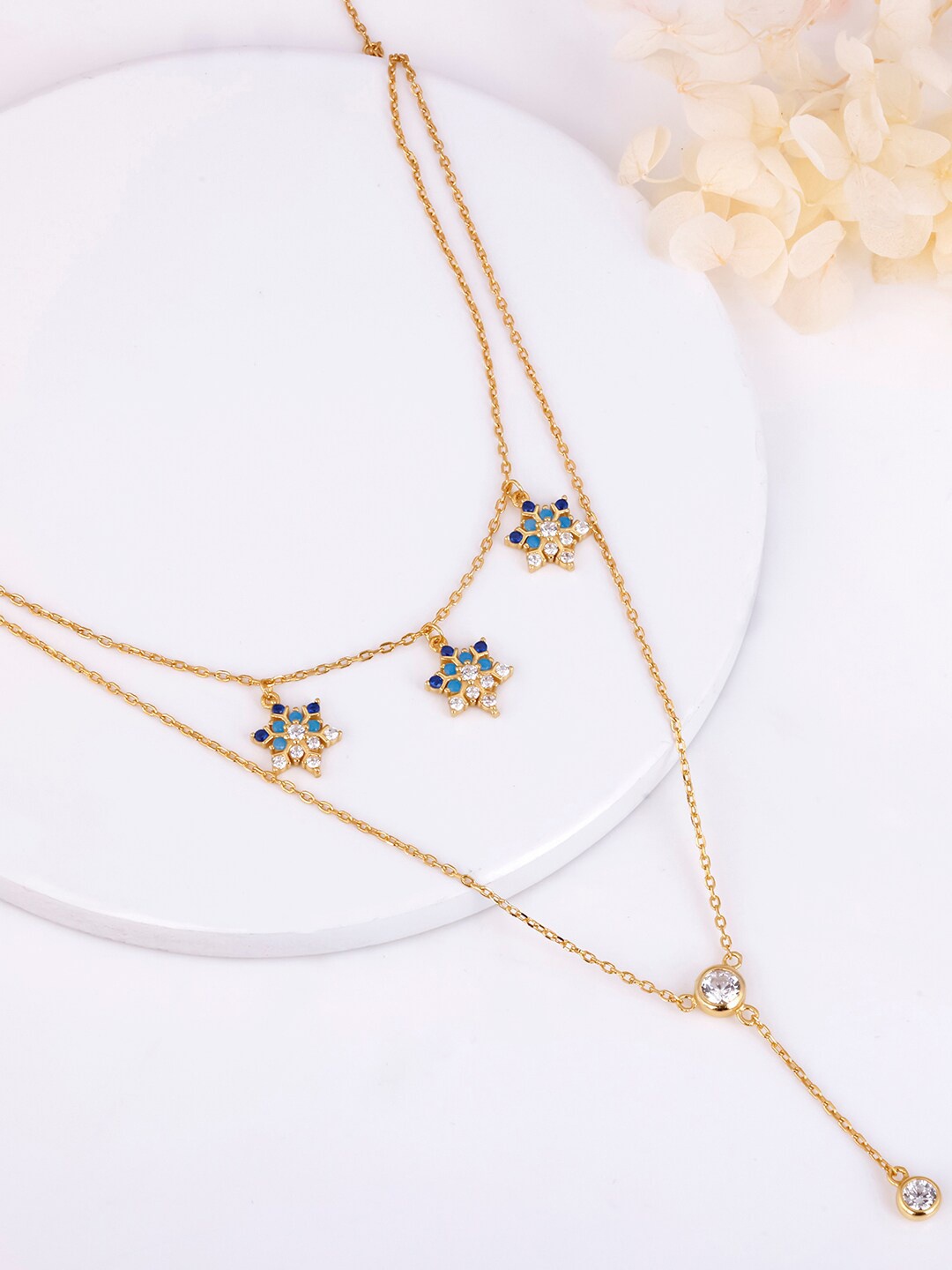 

GIVA Sterling Silver Gold-Plated Star Studded Layered Necklace, White