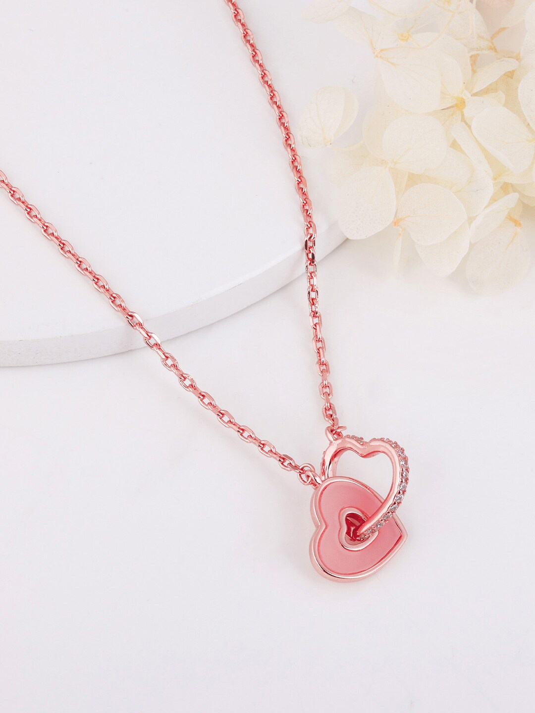 

GIVA Sterling Silver Rose Gold-Plated Interlocked Hearts Necklace