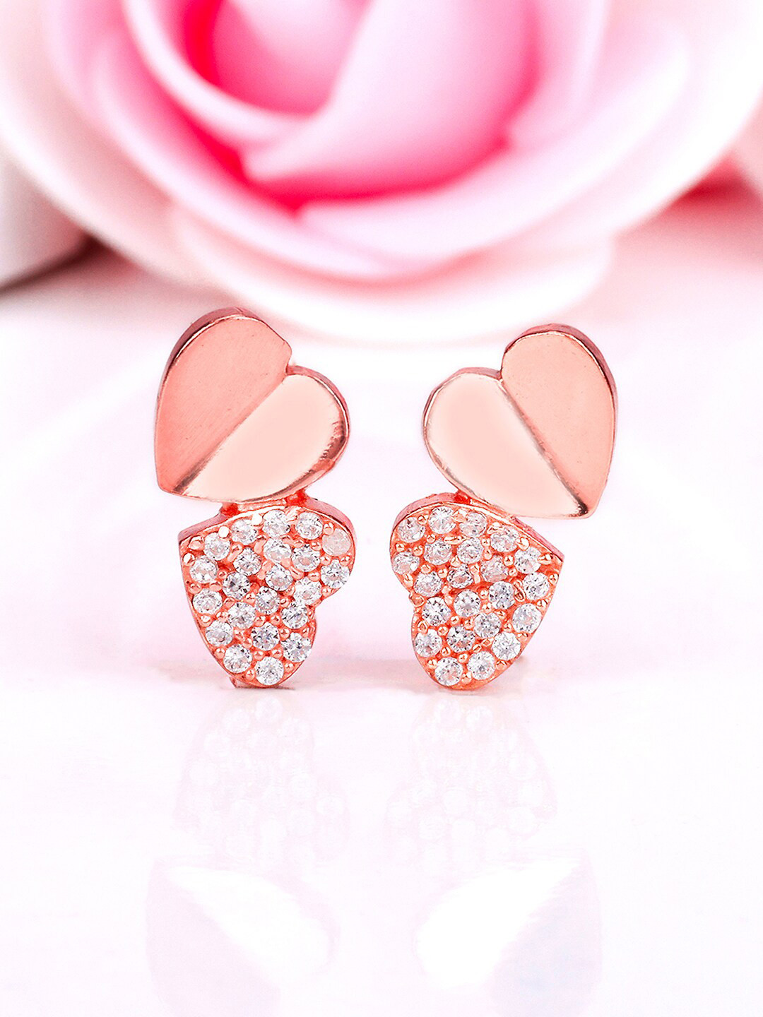 

GIVA 925 Sterling Silver Rose Gold-Plated Hearts Shaped Stud Earrings, White
