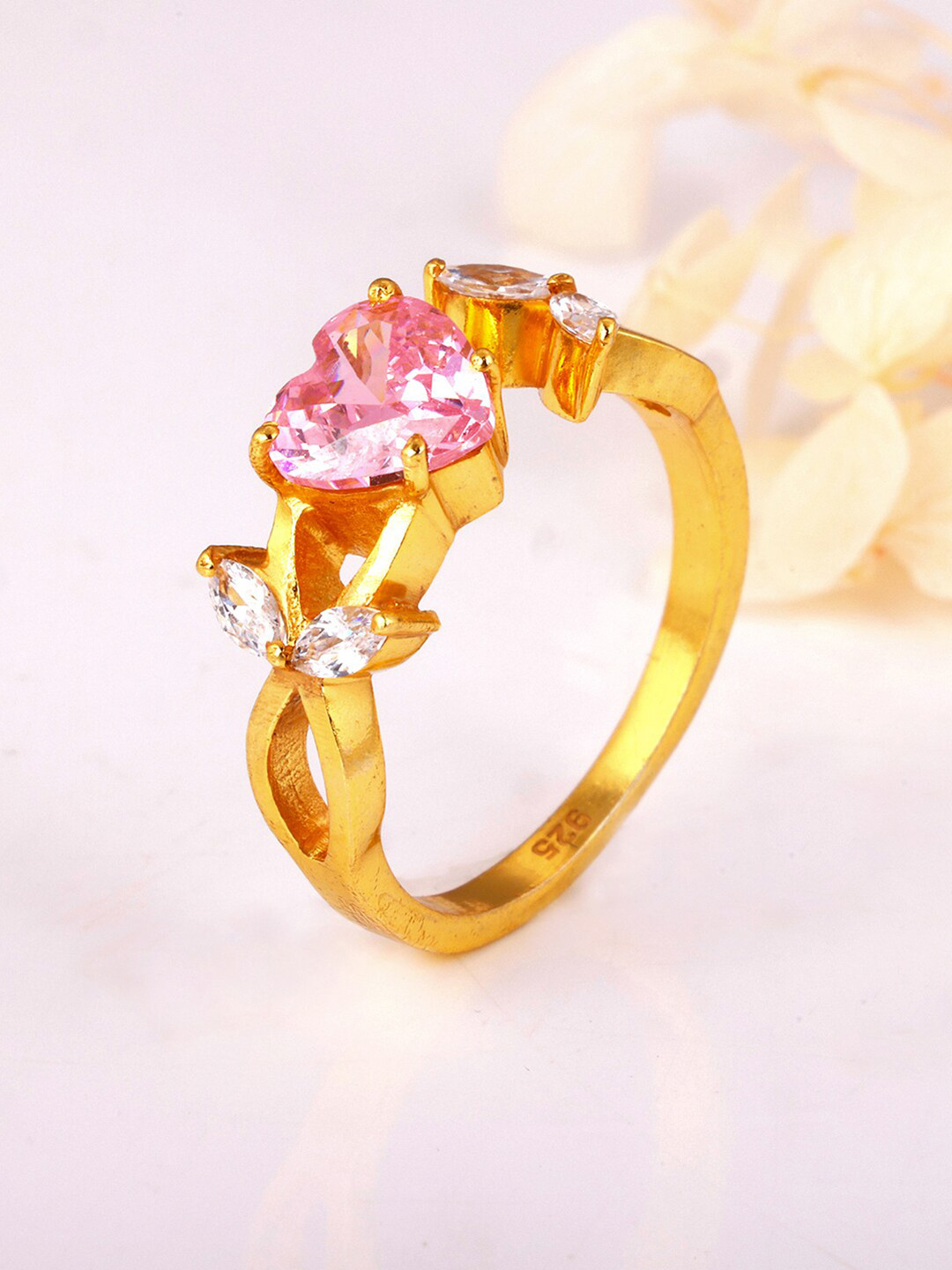 

GIVA 925 Sterling Silver Gold-Plated CZ Studded Finger Ring