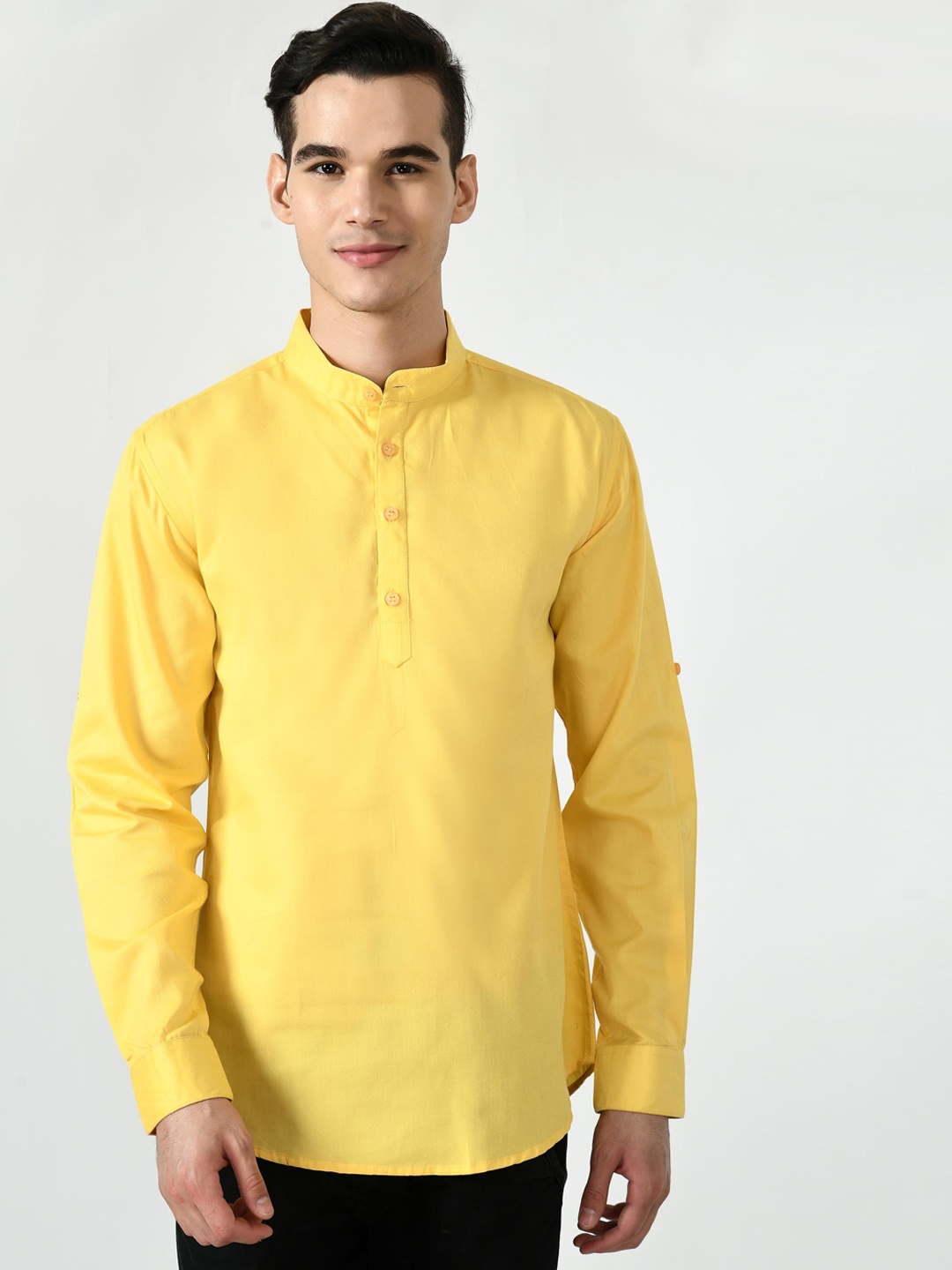 

Riara Mandarin Collar Short Kurta, Yellow