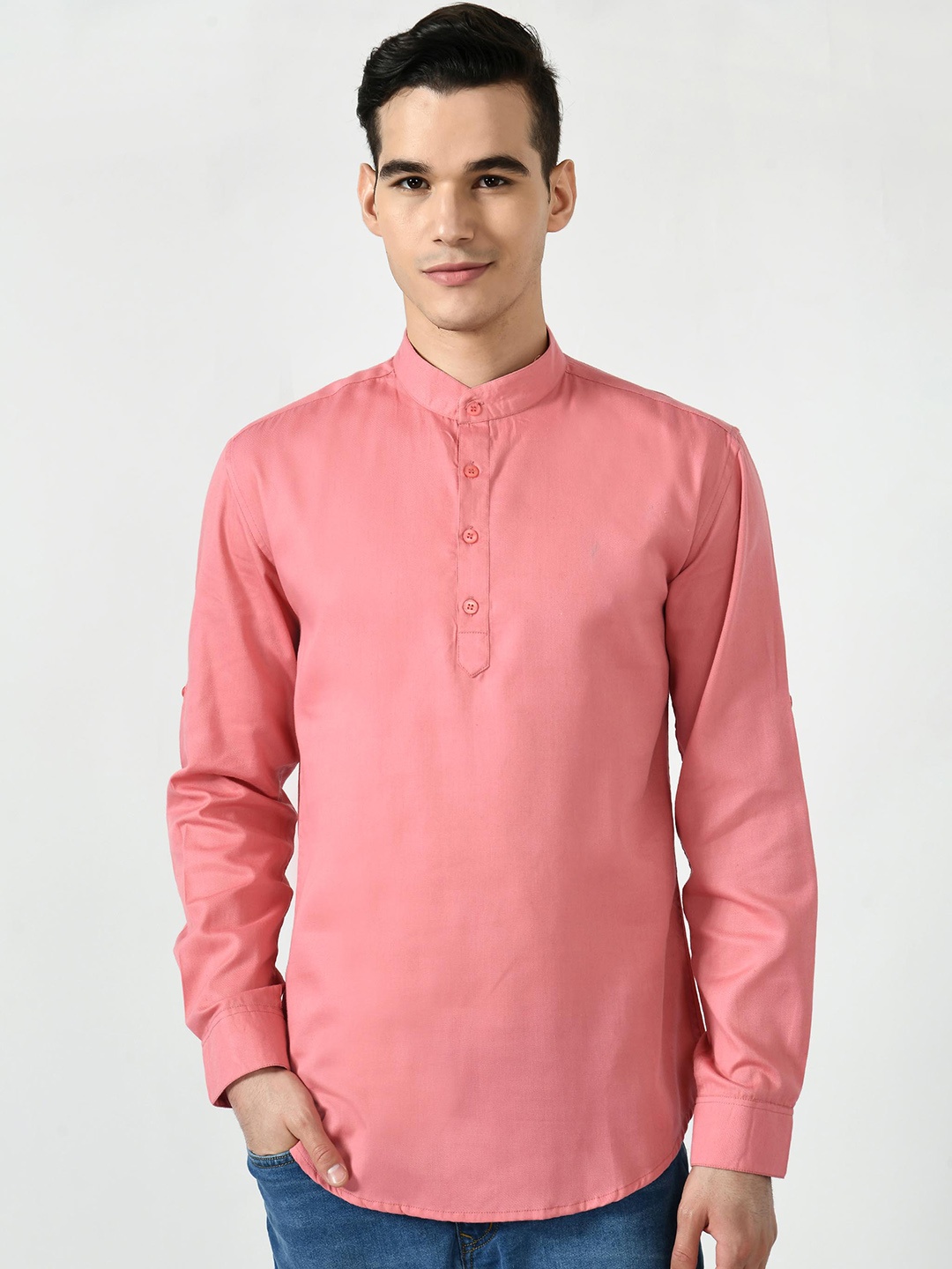 

Riara Mandarin Collar Pure Cotton Kurta, Peach