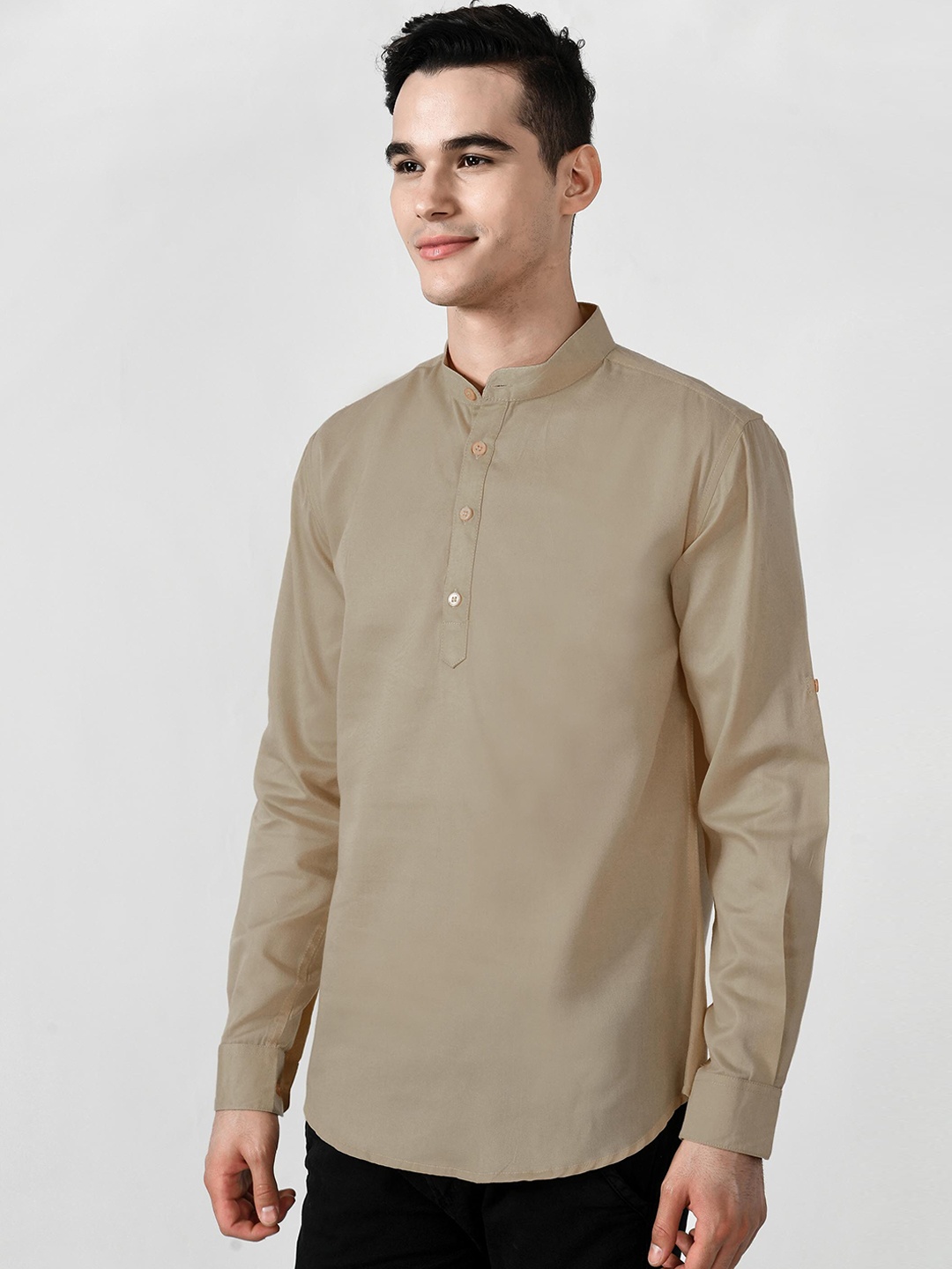 

Riara Mandarin Collar Pure Cotton Kurta, Khaki