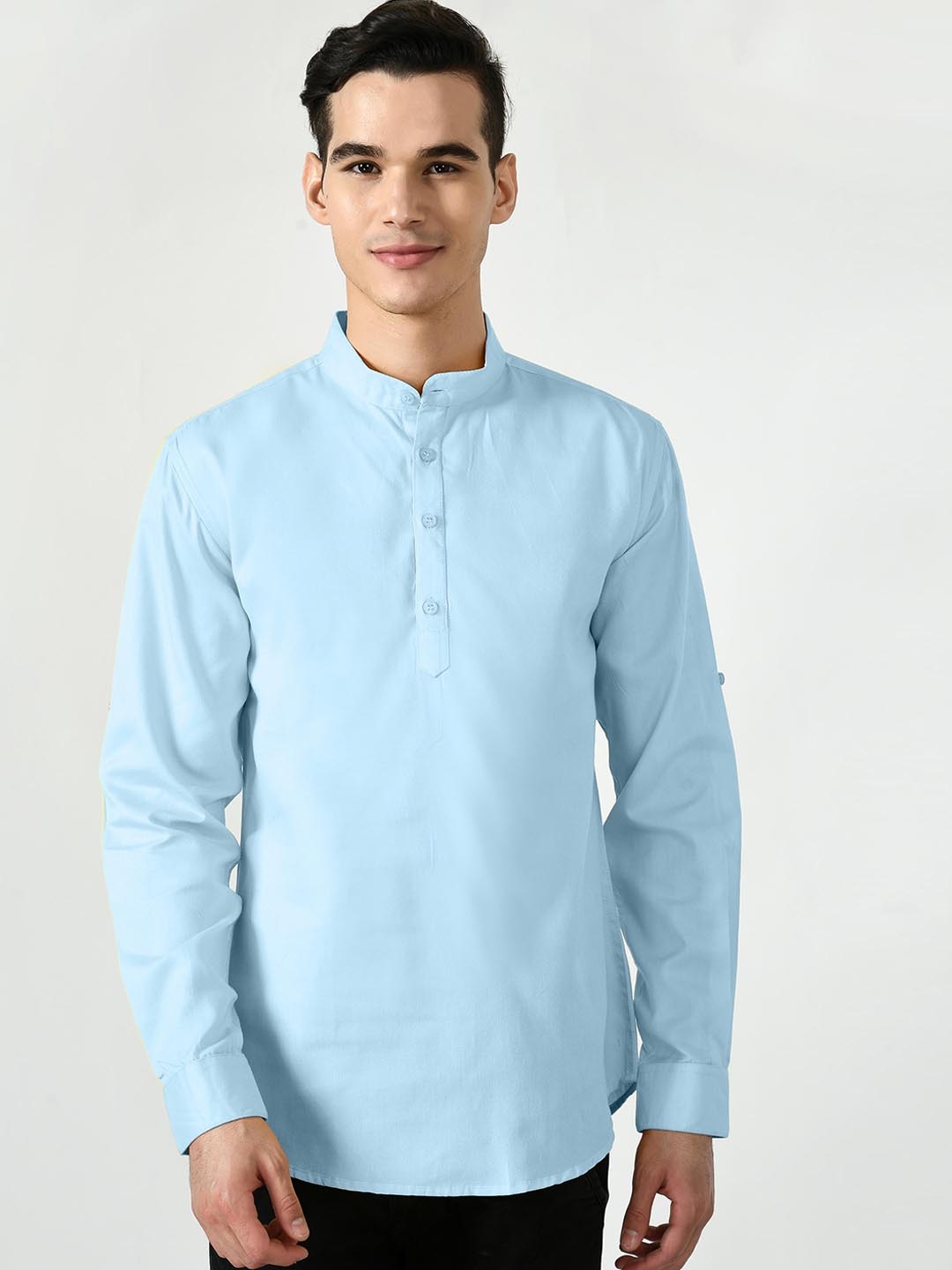 

Riara Mandarin Collar Pure Cotton Kurta, Blue
