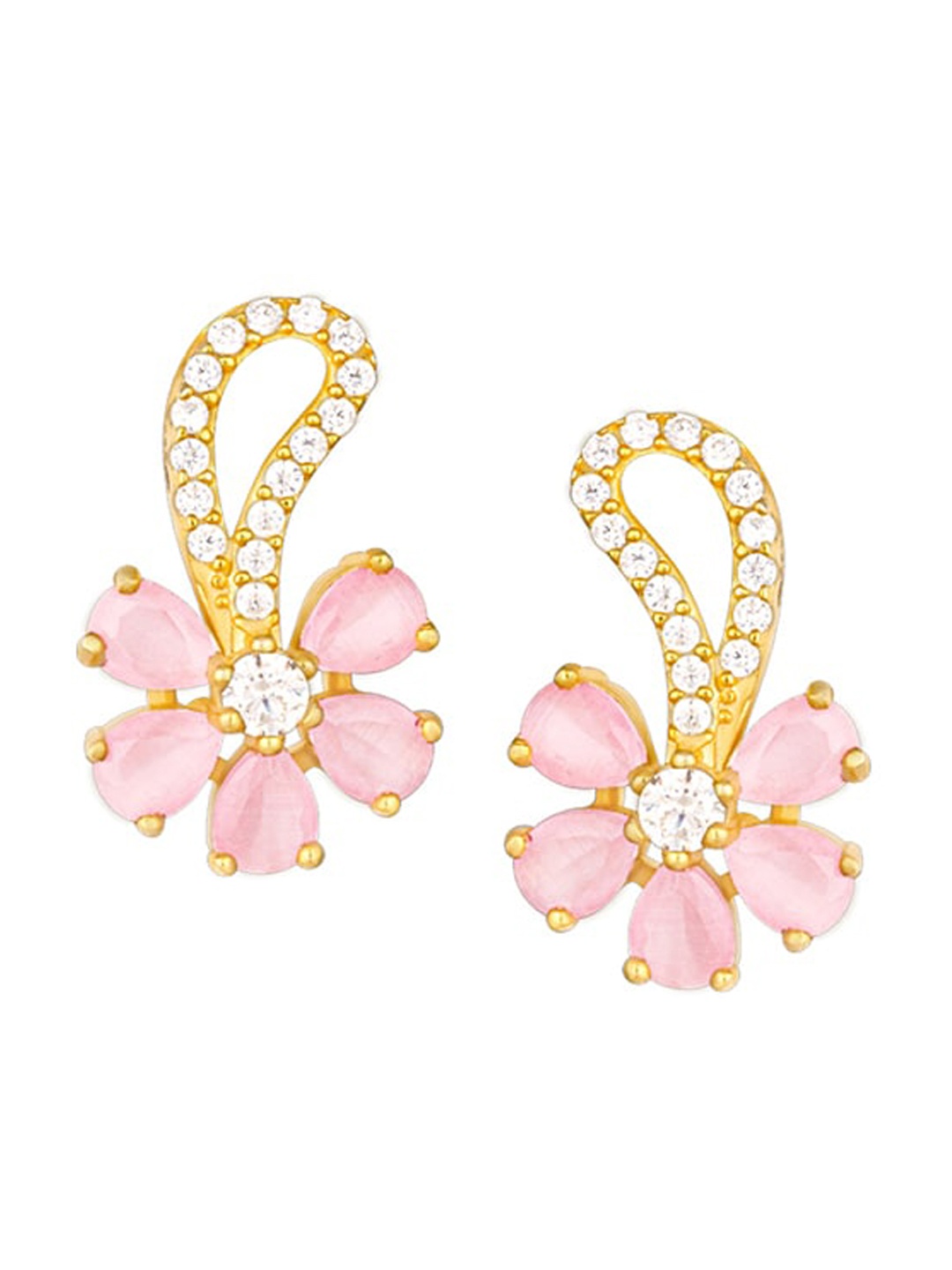 

GIVA 925 Sterling Silver & Gold-Plated Zircon-Studded Floral Studs Earrings, Pink