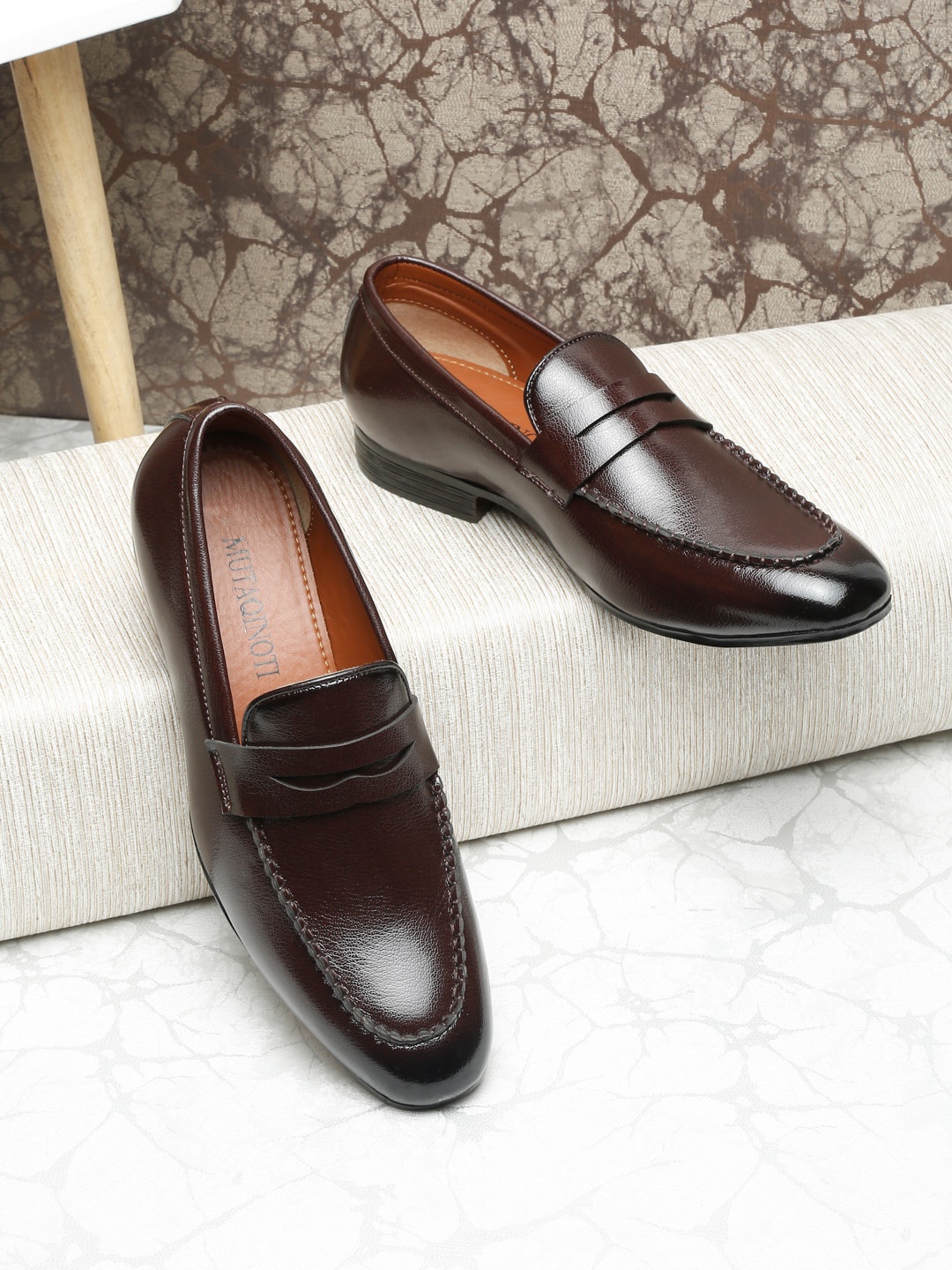 

MUTAQINOTI Men Leather Lightweight Slip-On Loafers, Brown