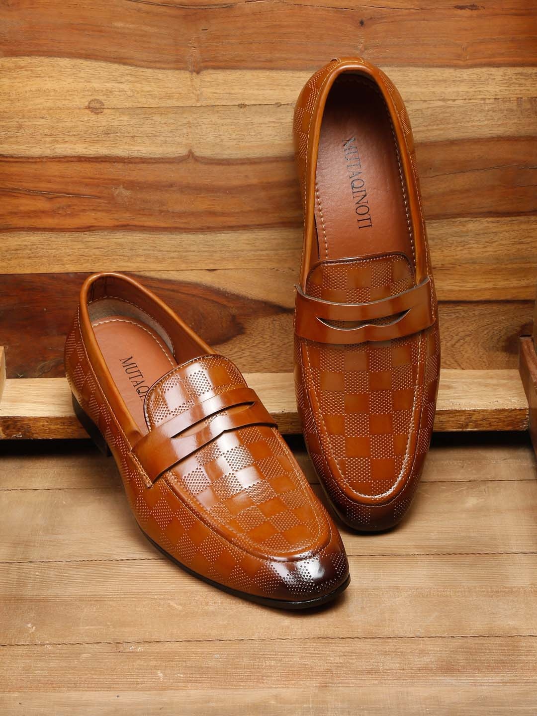 

MUTAQINOTI Men Lightweight Leather Loafers, Tan