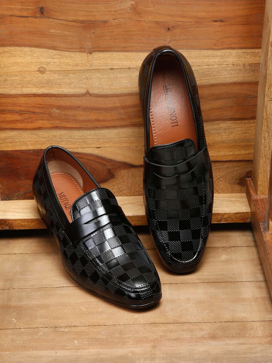 

MUTAQINOTI Men Lightweight Leather Loafers, Black