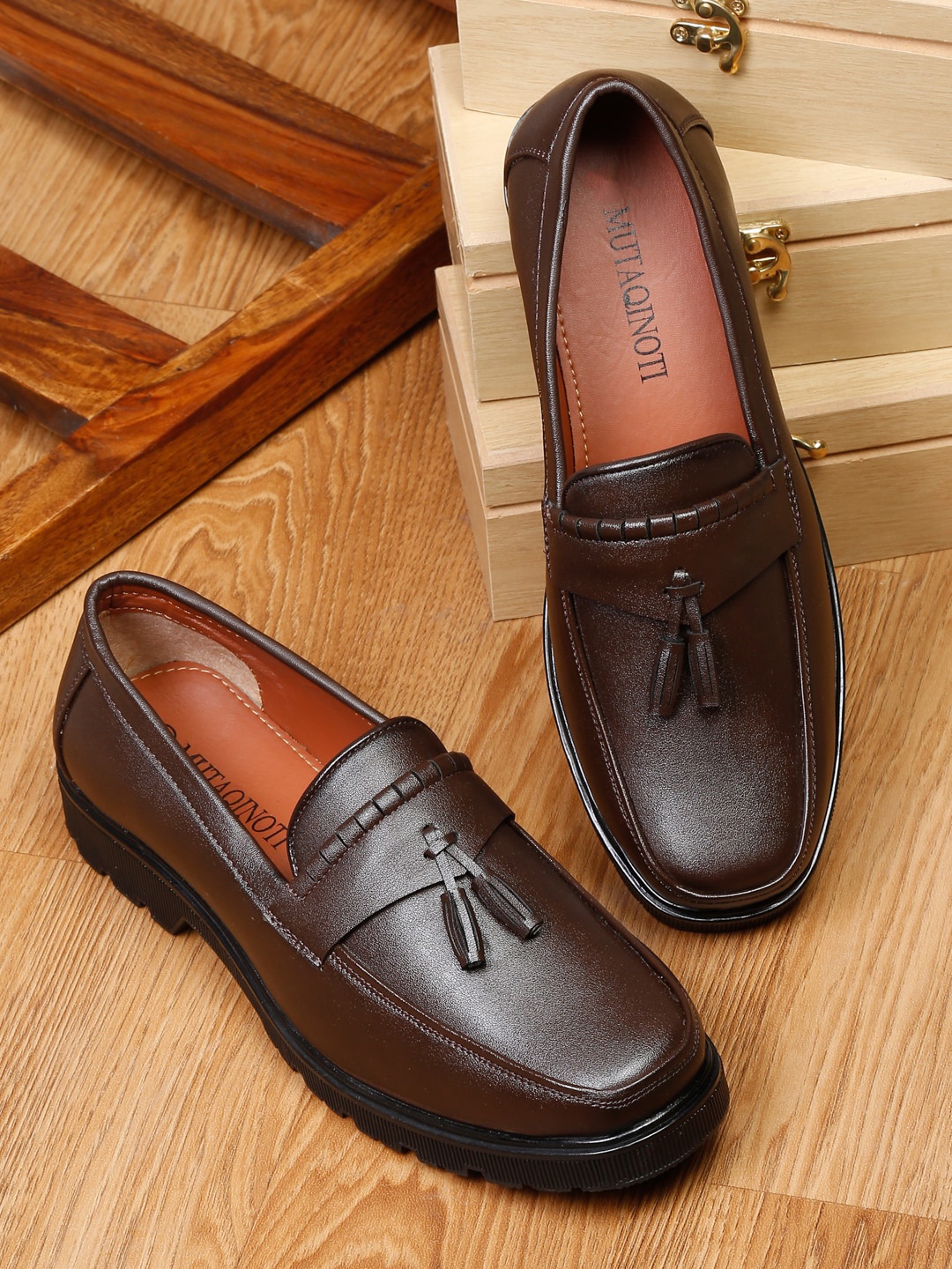 

MUTAQINOTI Men Lightweight Leather Loafers, Brown