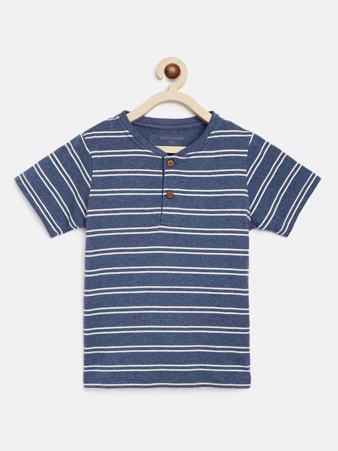 

Campana Boys Striped Henley Neck Cotton T-shirt, Blue