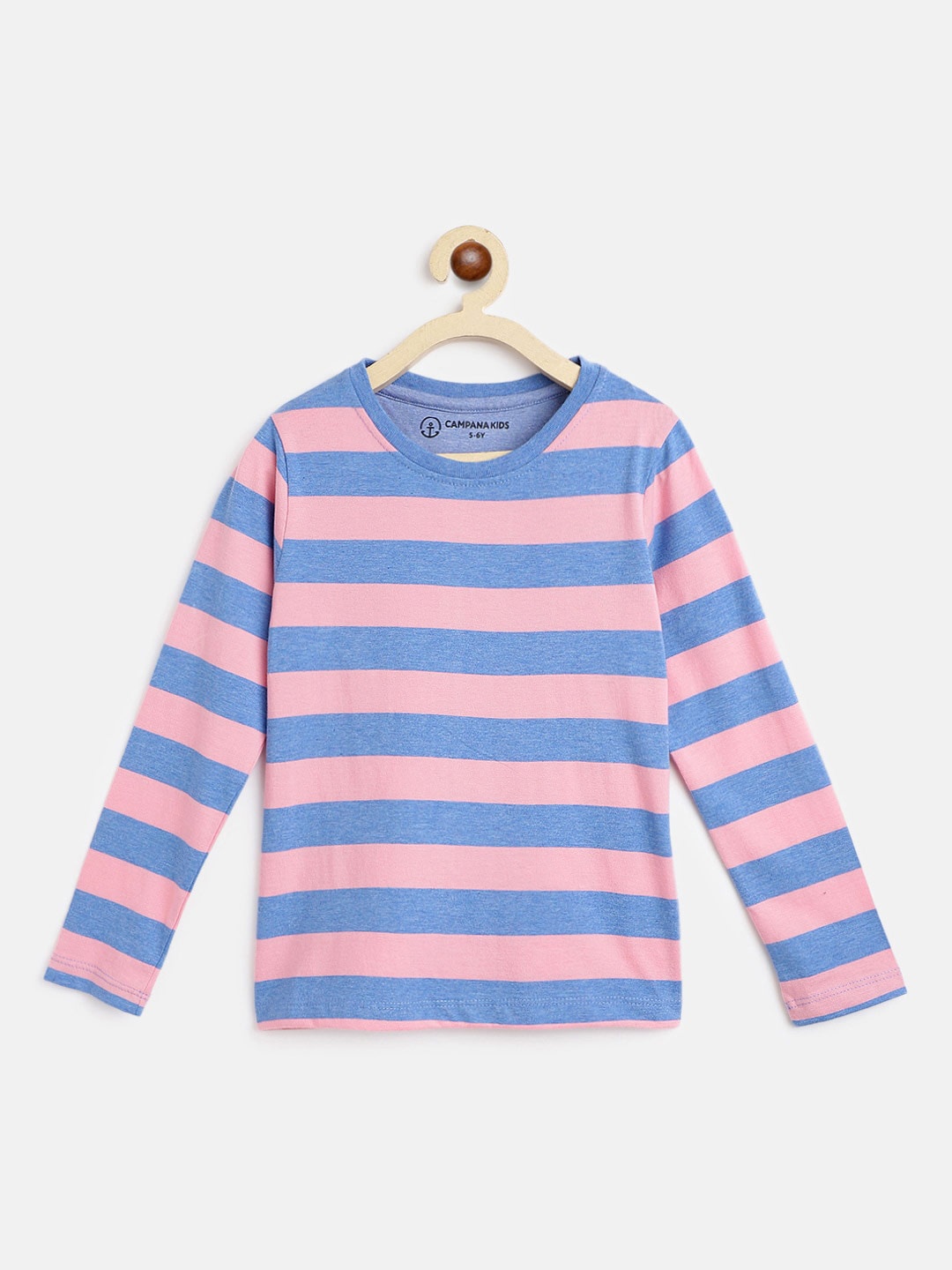 

Campana Girls Striped Cotton Round Neck T-shirt, Pink